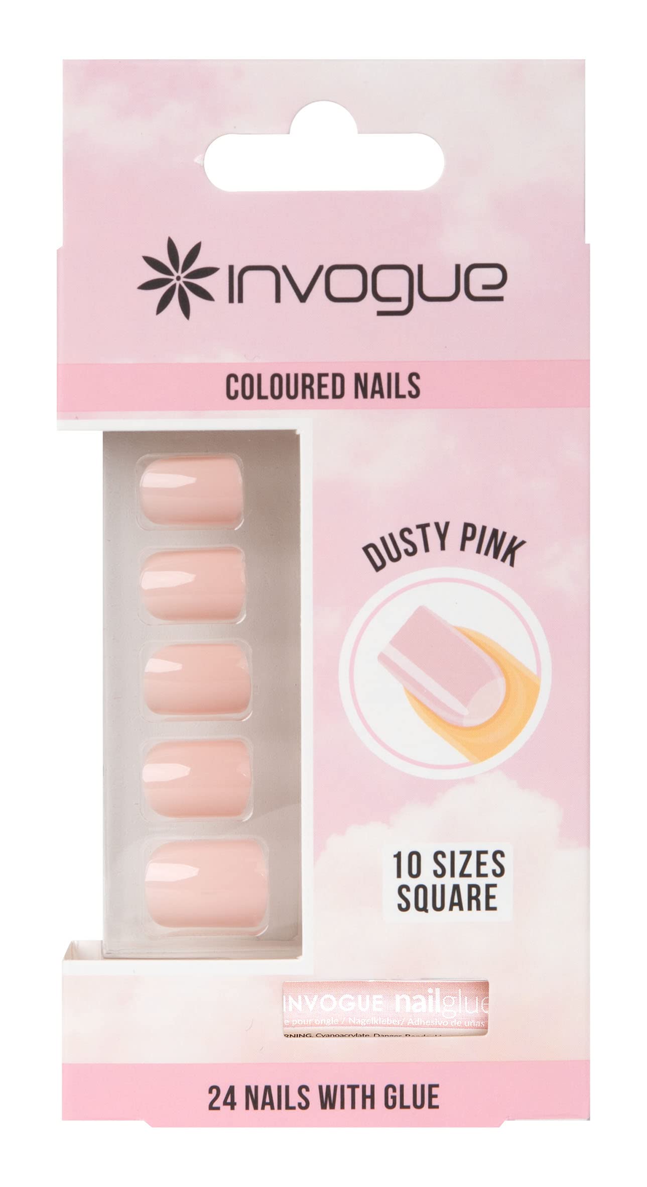 24Pcs Dusty Pink Square Press on Nails Medium Length - Easy to Apply Fake Nails for Women, Perfect for Parties, Weddings & Everyday Wear