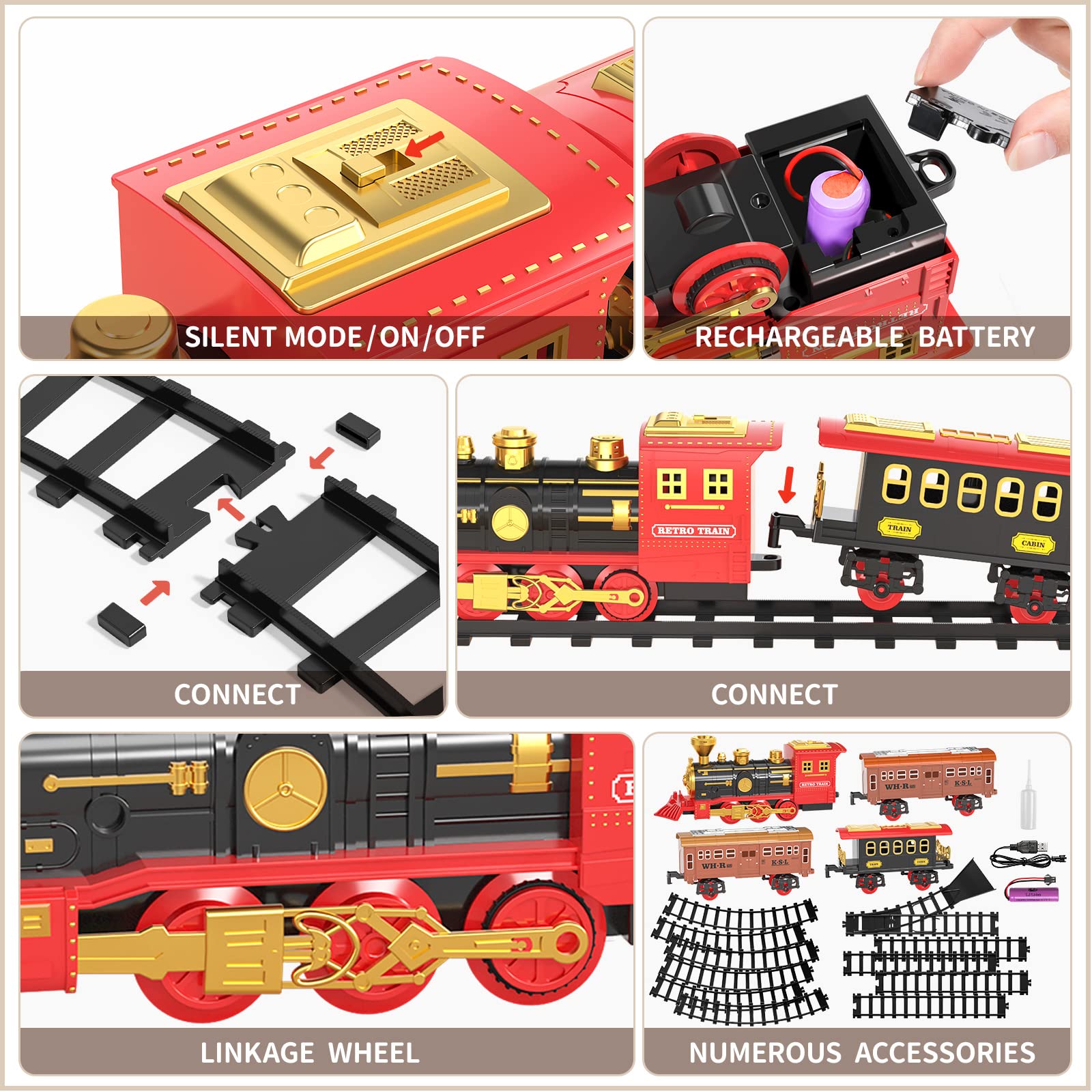 Electric Train Set for Kids Ages 3-7 - Rechargeable Battery Powered Toy Train with Steam Engine, Cargo Car & Tracks - Realistic Smoke, Lights & Sounds - Perfect Gift for Boys & Girls | Playroom, Birthday & Christmas Present