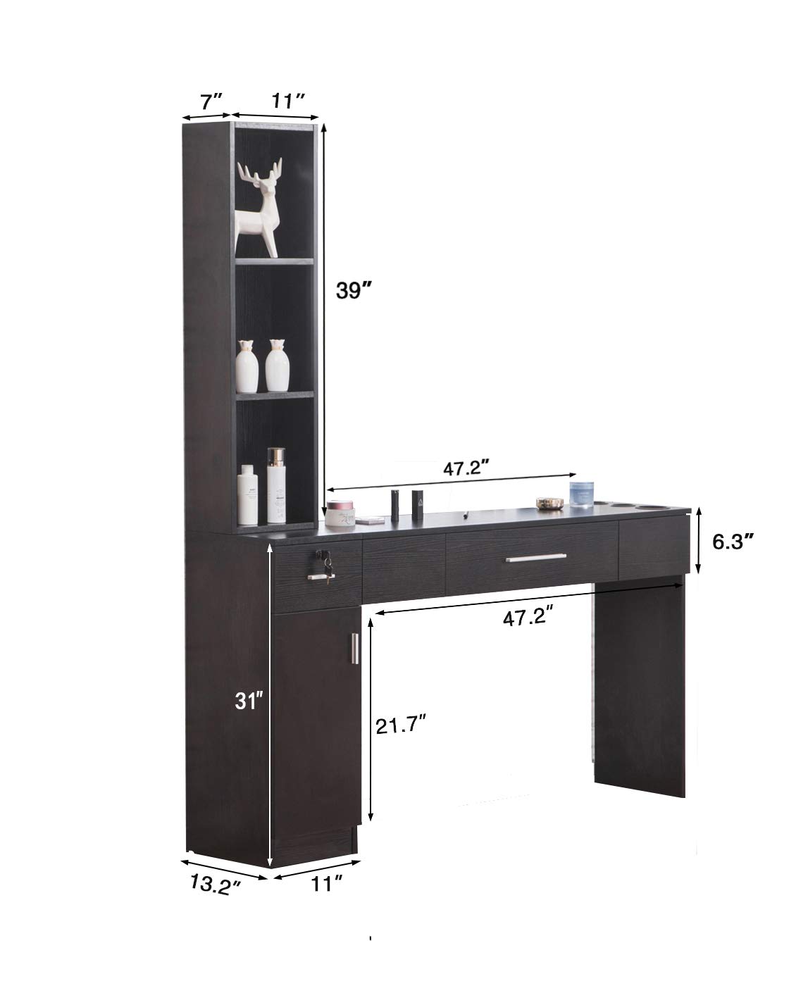 BarberPub Wall Mount Hair Styling Station with 3 Locking Hair Dryer Holders - Professional Salon & Spa Equipment for Barbershops, Home Salons & Grooming Stations (Model 3046)