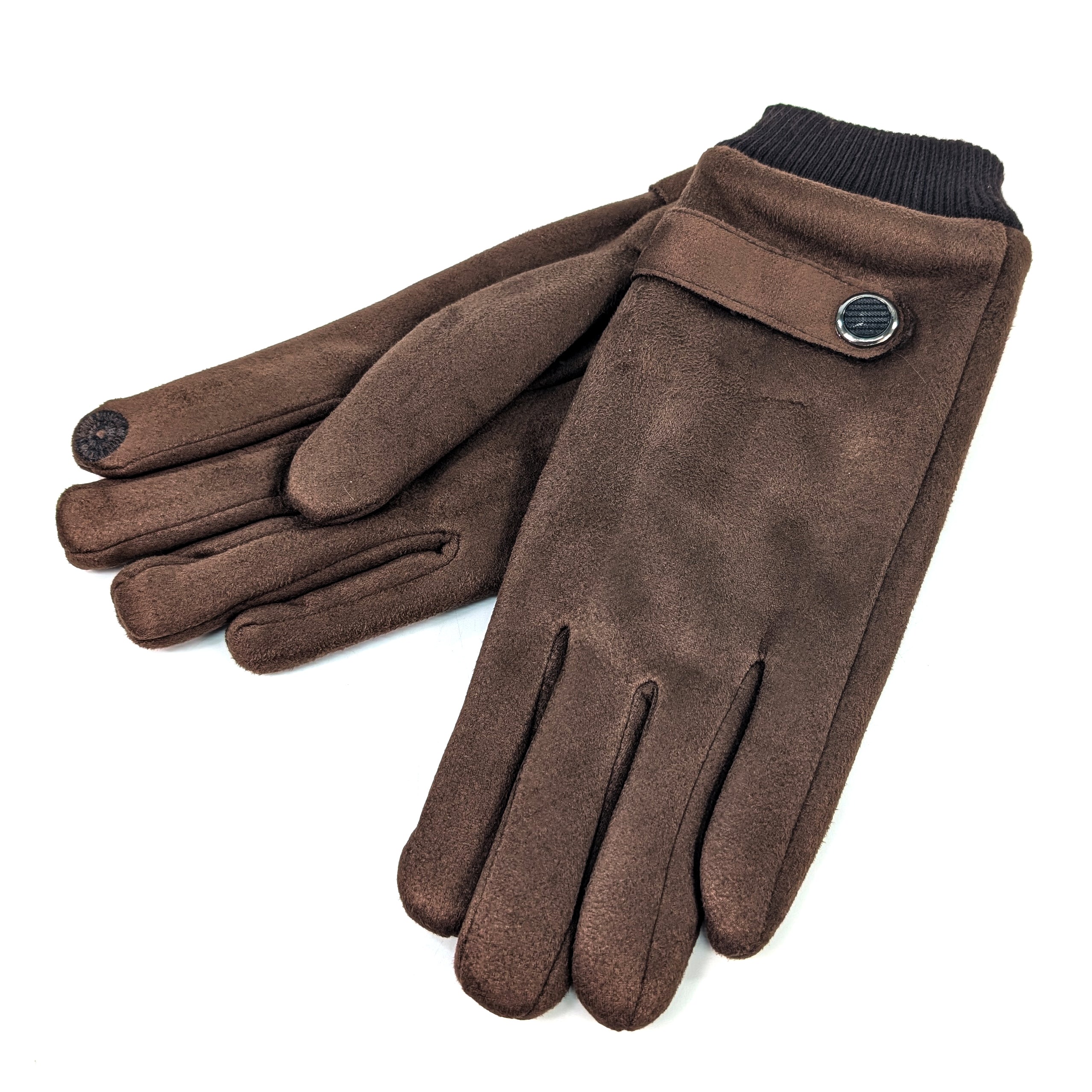 Unisex Chocolate Brown Winter Gloves with Button Detail - Warm Touchscreen Gloves for Men & Women - Perfect for Outdoor Activities, Driving & Cold Weather