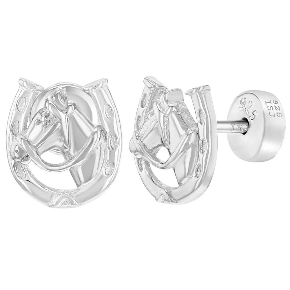 Sterling Silver Horse Shoe Stud Earrings for Kids - Equestrian & Riding Jewelry Gift for Girls - Perfect for Horseback Riding, Show Jumping & Equestrian Events