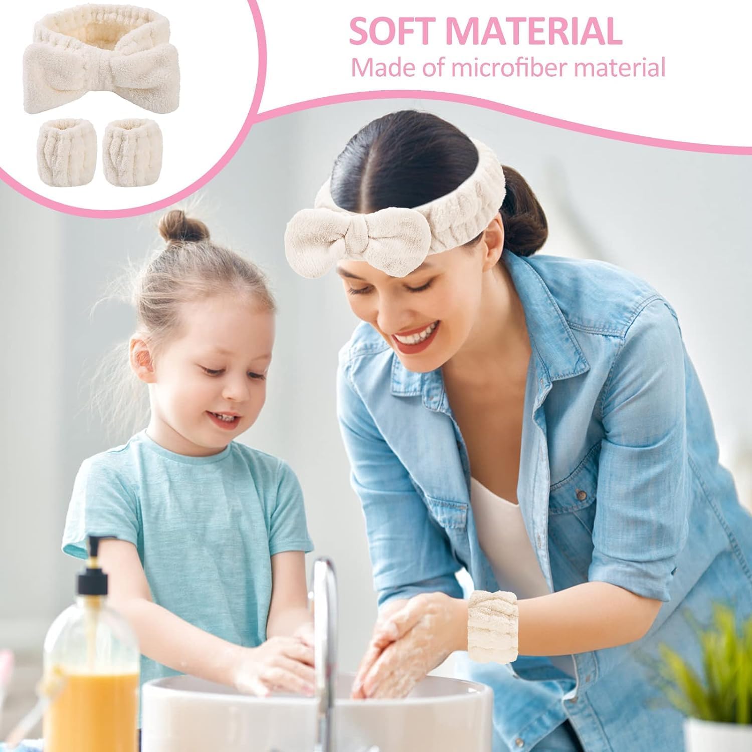 OLAFUR® Women's 3-Piece Microfiber Headband & Wristband Set - Soft Skincare & Makeup Accessories for Face Washing, Spa, Beauty Routine & Daily Use