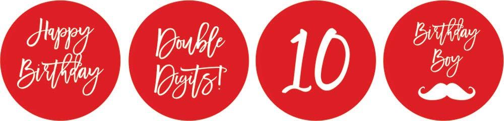 10th Birthday Candy Stickers for Boys - 190pcs Chocolate Labels in Red - Perfect for Party Favors, Gift Wrapping & Cupcake Decorations