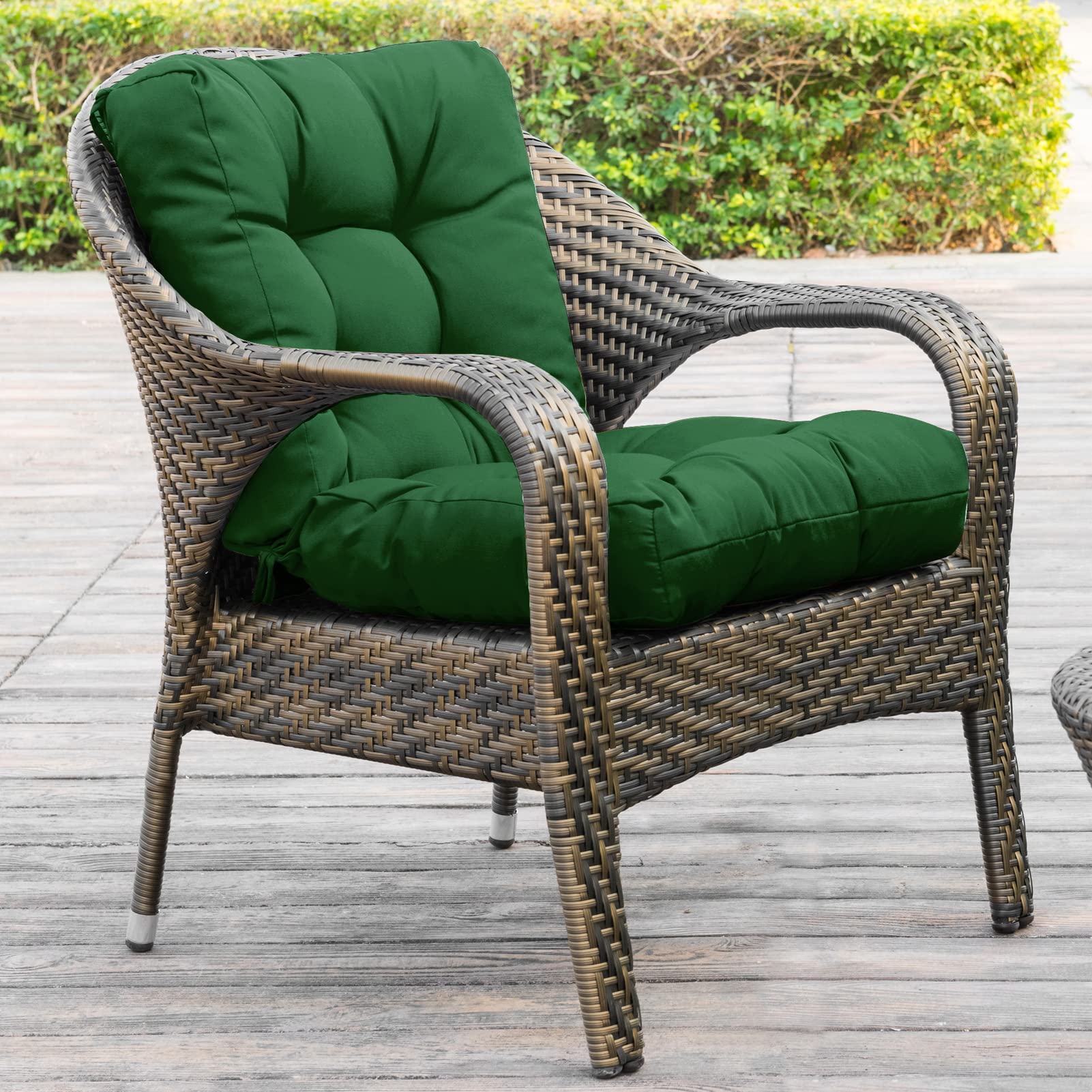 QILLOWAY 4-Pack Outdoor Chair Cushions - Tufted Seat & Back Pillow Set for Patio Furniture, Waterproof Spring Summer Replacement Cushions (Mallard Green) - Perfect for Garden, Deck, Poolside & Outdoor Lounging