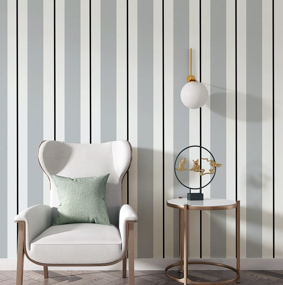Y13403 Silver White Black Stripe Peel and Stick Wallpaper - 17.7
