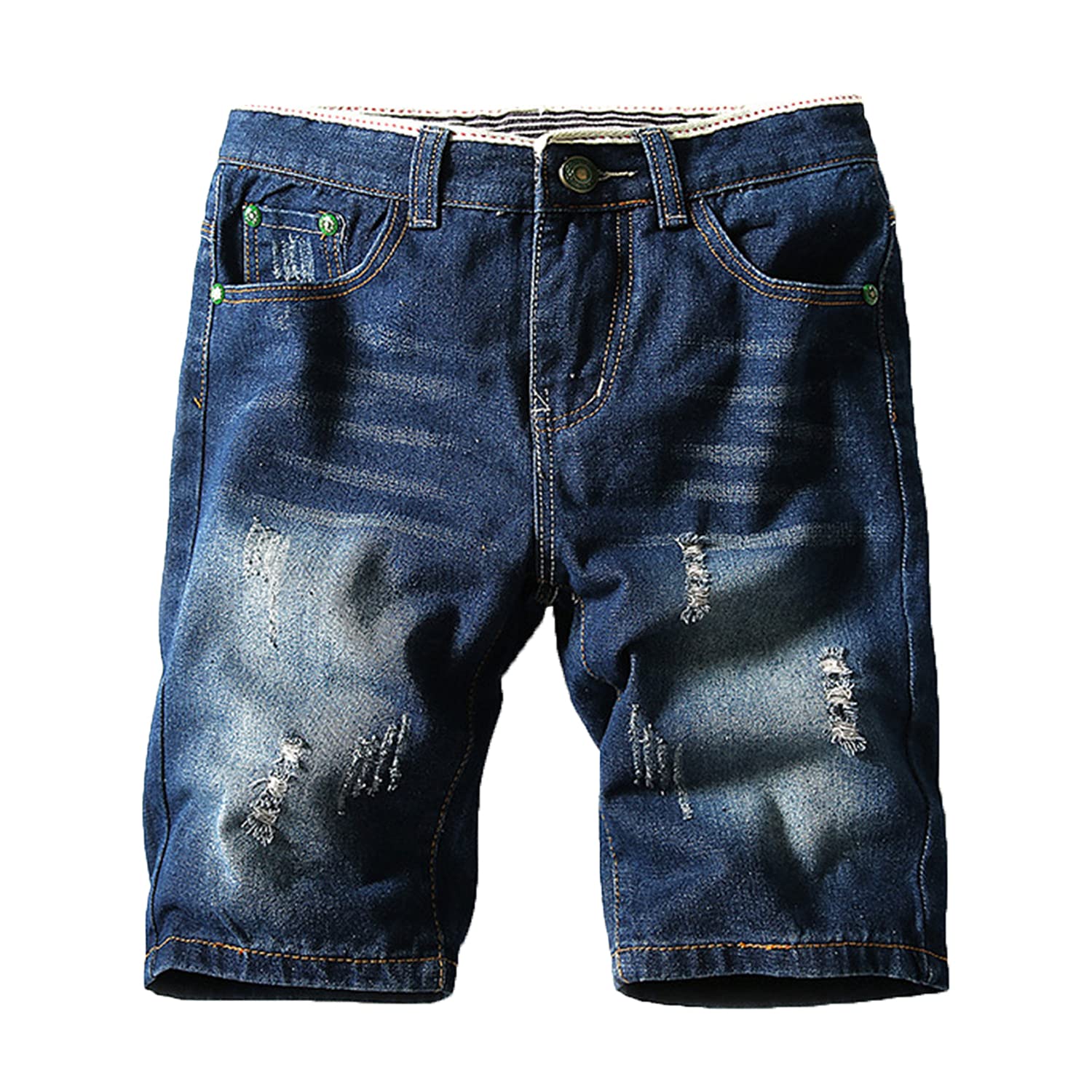 Men's Ripped Distressed Slim Fit Stretch Denim Shorts - Light Blue Casual Straight Leg Jeans with Broken Holes | Perfect for Summer Outings, Beach Trips & Streetwear Fashion (Size 30)