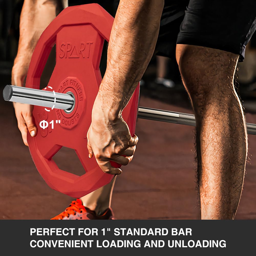 SPART Color Coded 1-Inch Rubber Coated Weight Plates - Solid Cast Iron Standard Grip Plates for Barbell Strength Training, Weightlifting & Crossfit - Fits 25mm/28mm Olympic Bars - Perfect for Home Gym, Commercial Fitness & Crossfit Boxes