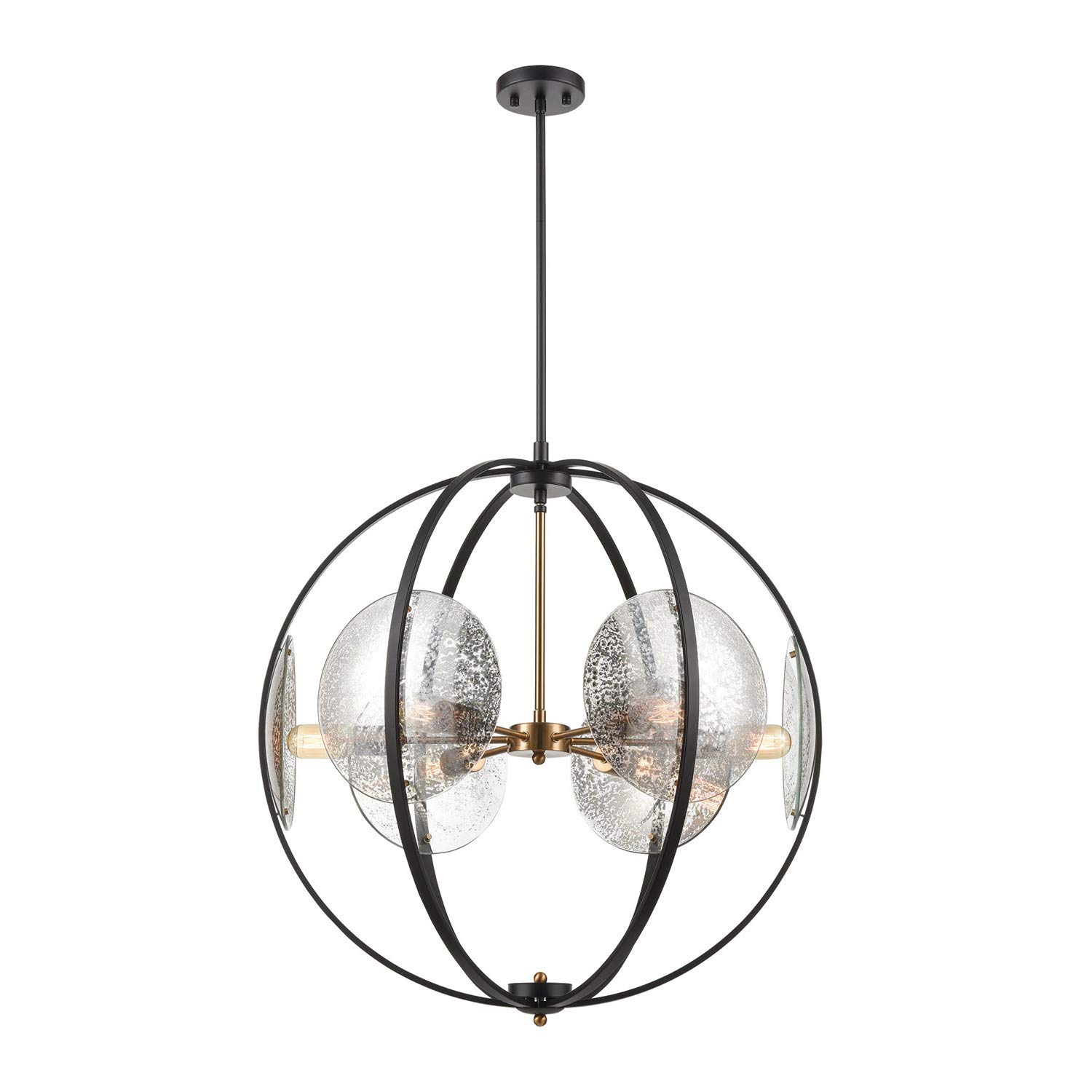 Oriah 6-Light Matte Black Chandelier with Mercury Glass - Elegant Dining Room & Bedroom Lighting Fixture for Modern Home Decor