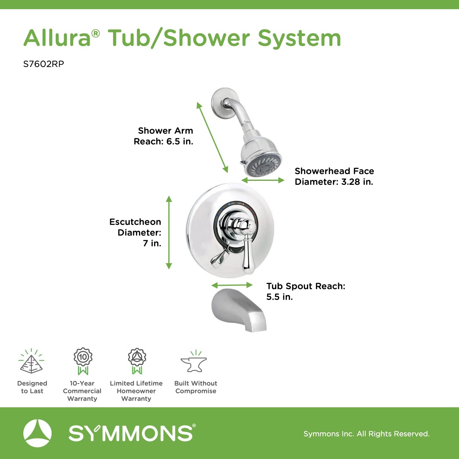 Symmons S7602RP Polished Chrome Bathtub Faucet with Shower Accessories - Perfect for Bathroom Renovation & Luxury Spa Experience