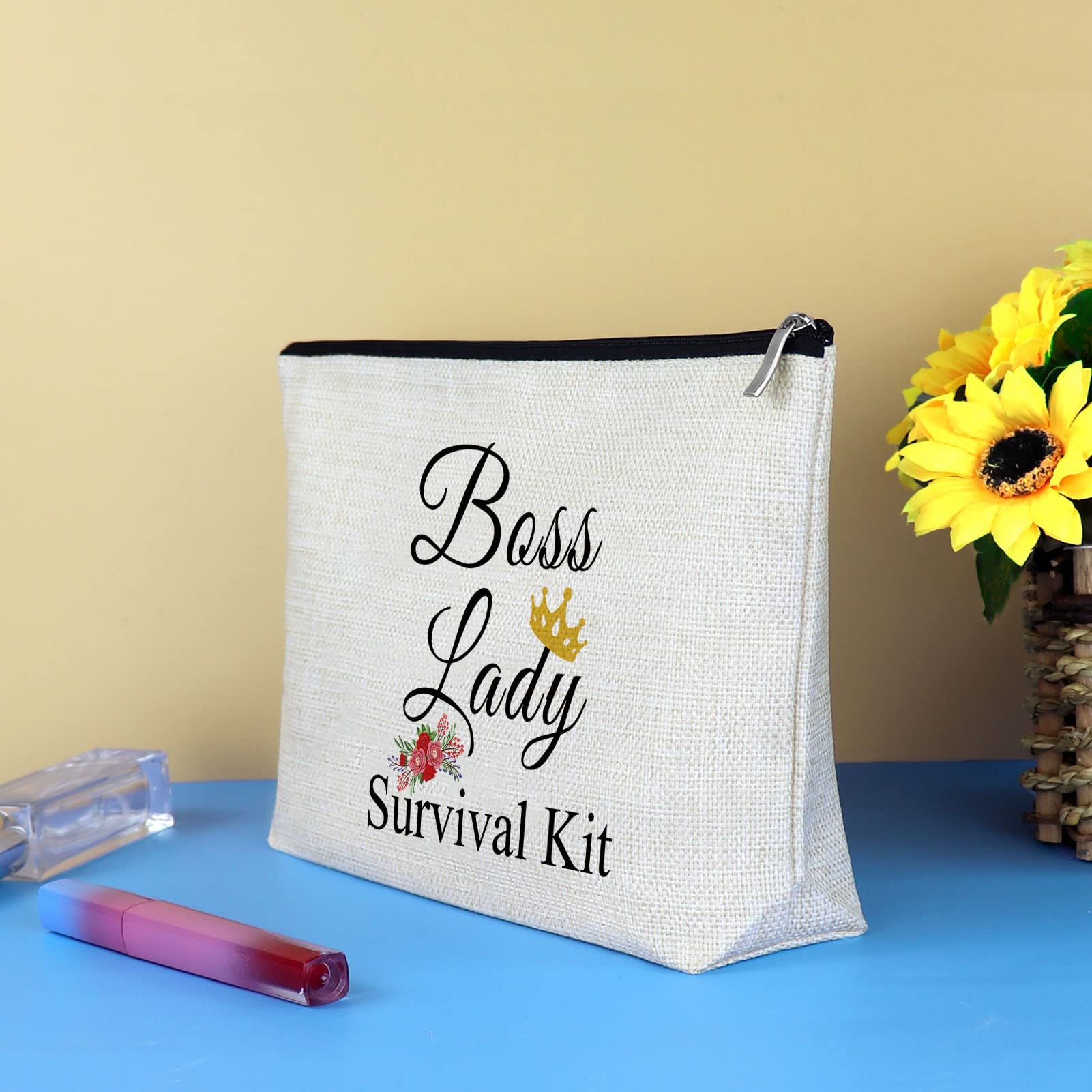 Stylish Boss Lady Makeup Bag - Premium Cosmetic Organizer for Women, Perfect for Travel & Daily Use - Ideal Boss Appreciation, Retirement, Birthday, Christmas & Thanksgiving Gift - Durable Travel Toiletry Pouch for Work, Office & Vacation
