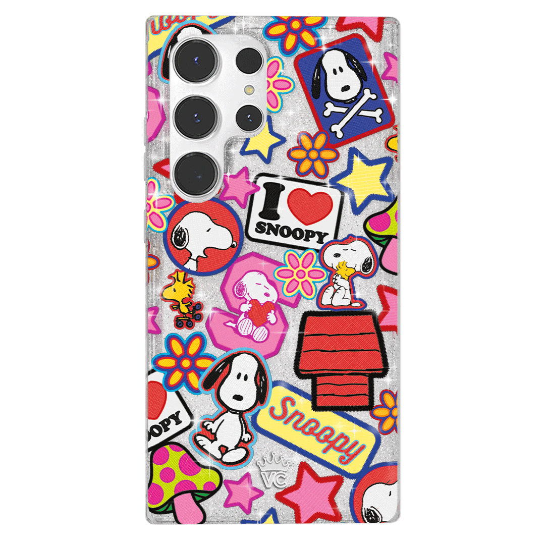 Snoopy Glitter Patchwork Phone Case for Samsung Galaxy - Cute Cartoon Protective Cover for Daily Use & Gift Giving