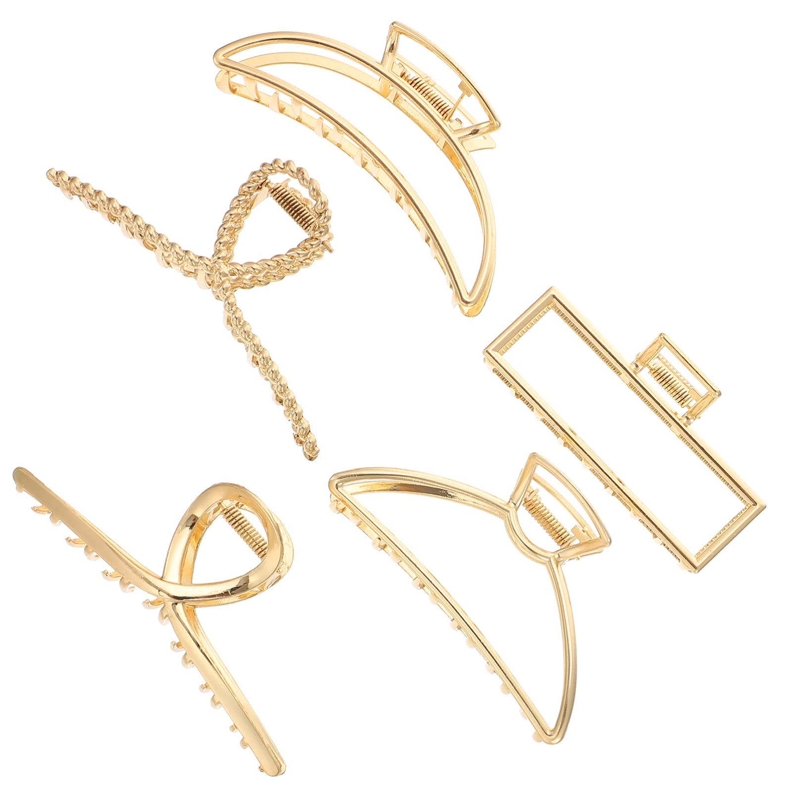 5pcs Large Metal Hair Claw Clips - Alloy Hollow Hair Clasps for Women, Strong Hold Hair Clamps, Barrettes & Jaw Clips for Thick Hair - Perfect for Updos, Ponytails & Everyday Hairstyles