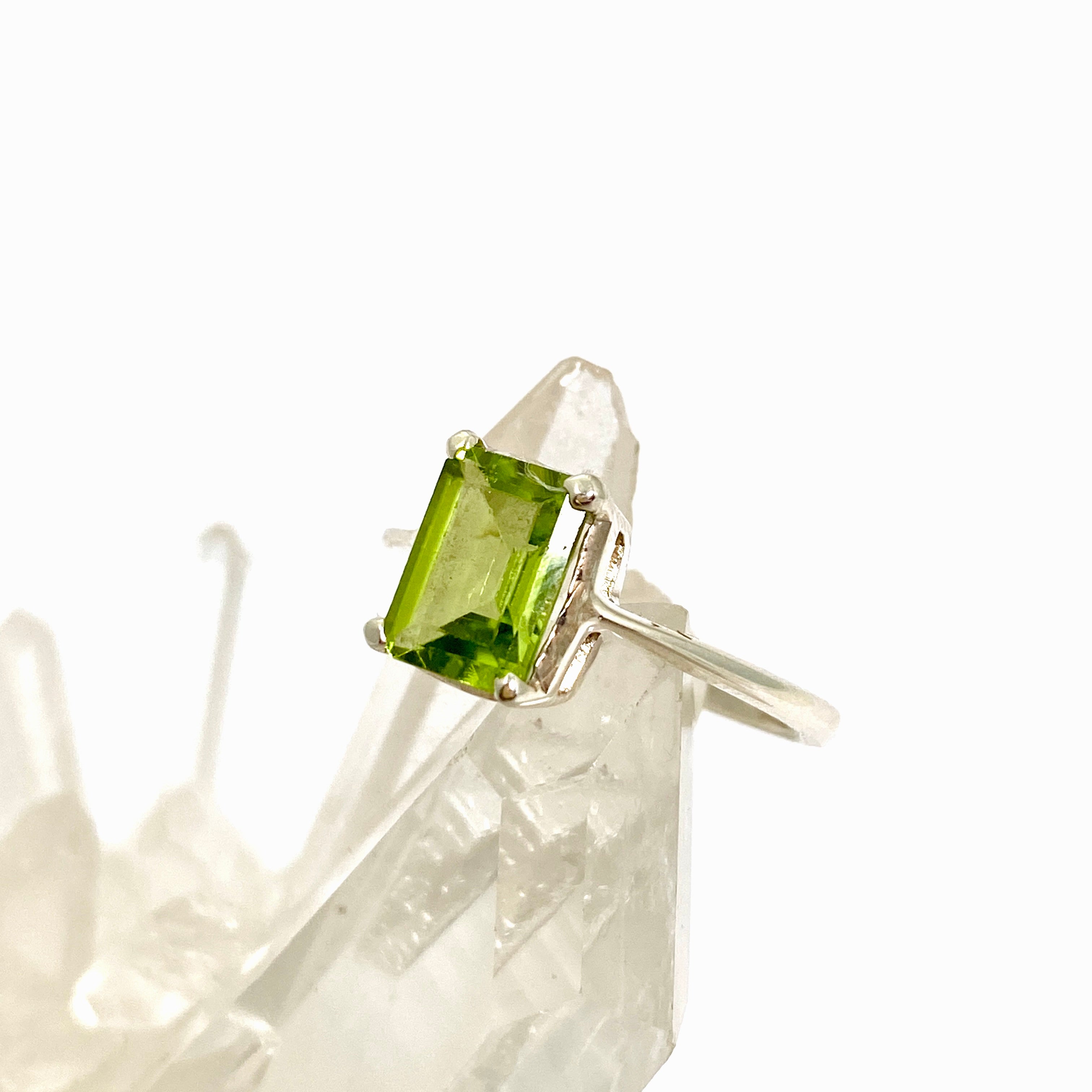 Peridot Rectangular Faceted Ring Size 6 - Dainty Green Gemstone Jewelry for Women - Perfect for Engagement, Wedding & Everyday Wear