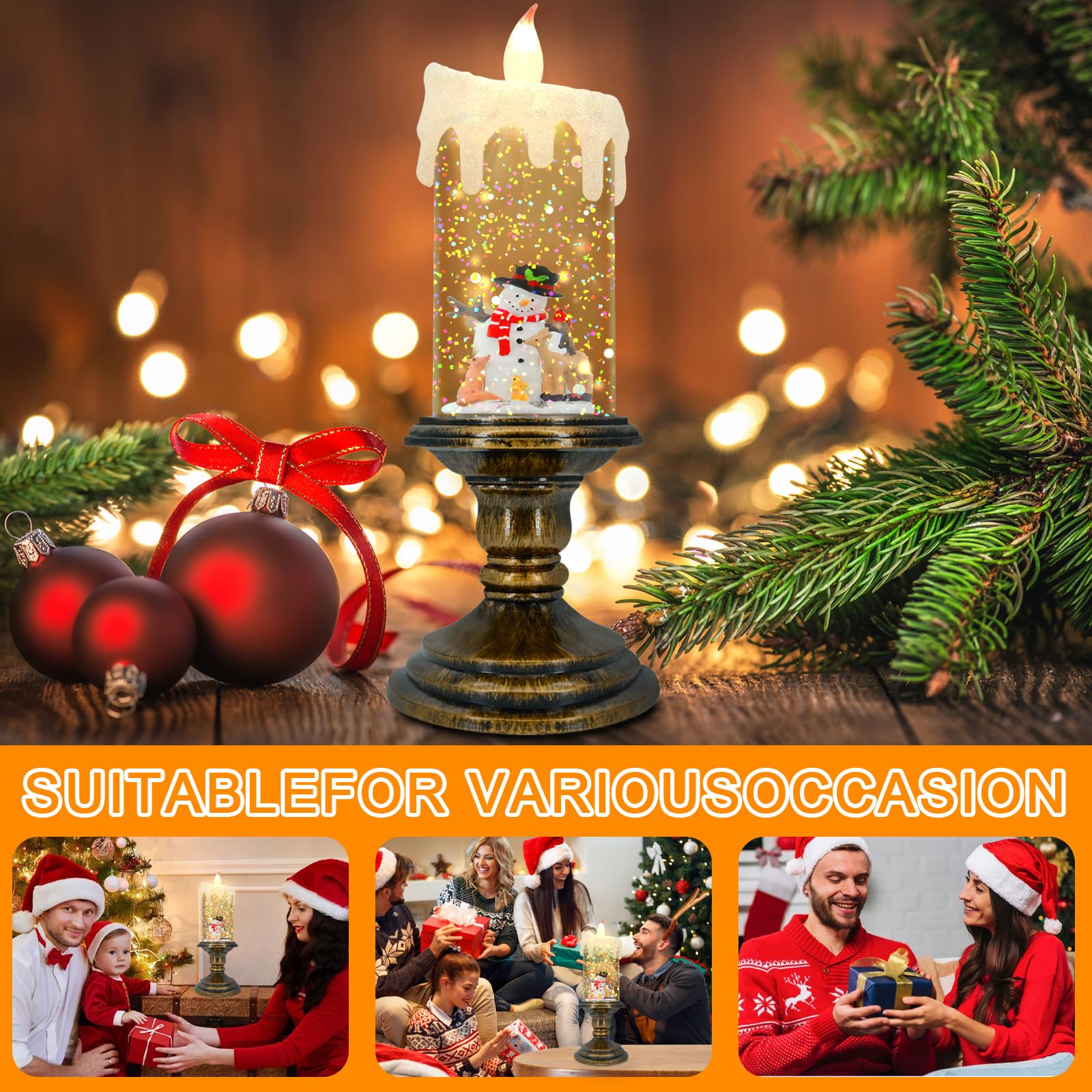 Flickering Flameless LED Candles with Timer - Battery Operated Snow Globe Candles for Christmas Decorations - Perfect for Holiday Centerpieces, Fireplace Mantels & Cozy Home Ambiance