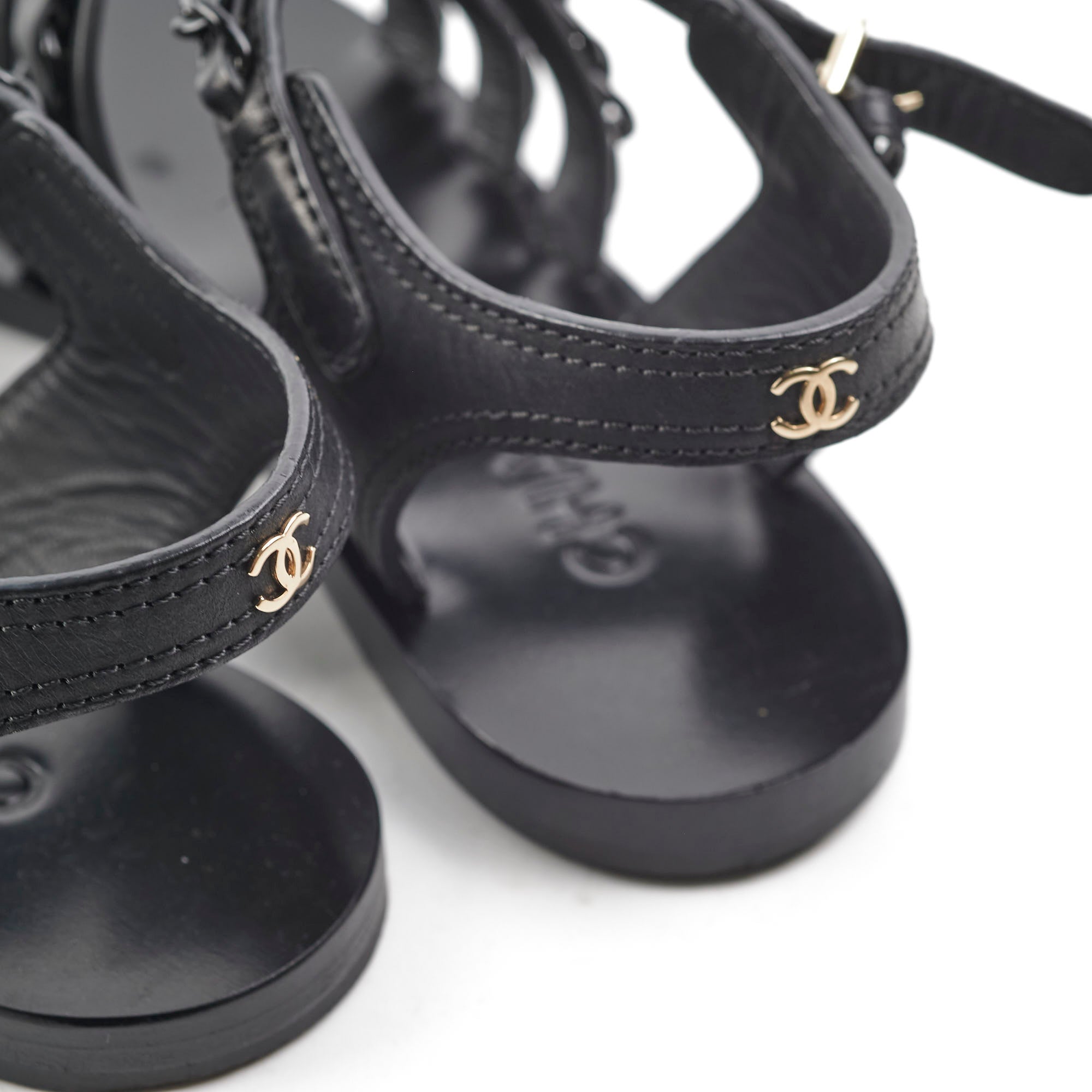 Chanel Black Leather Chain Strap Sandals Size 36 - Luxury Women's Summer Shoes for Beach, Party & Evening Wear