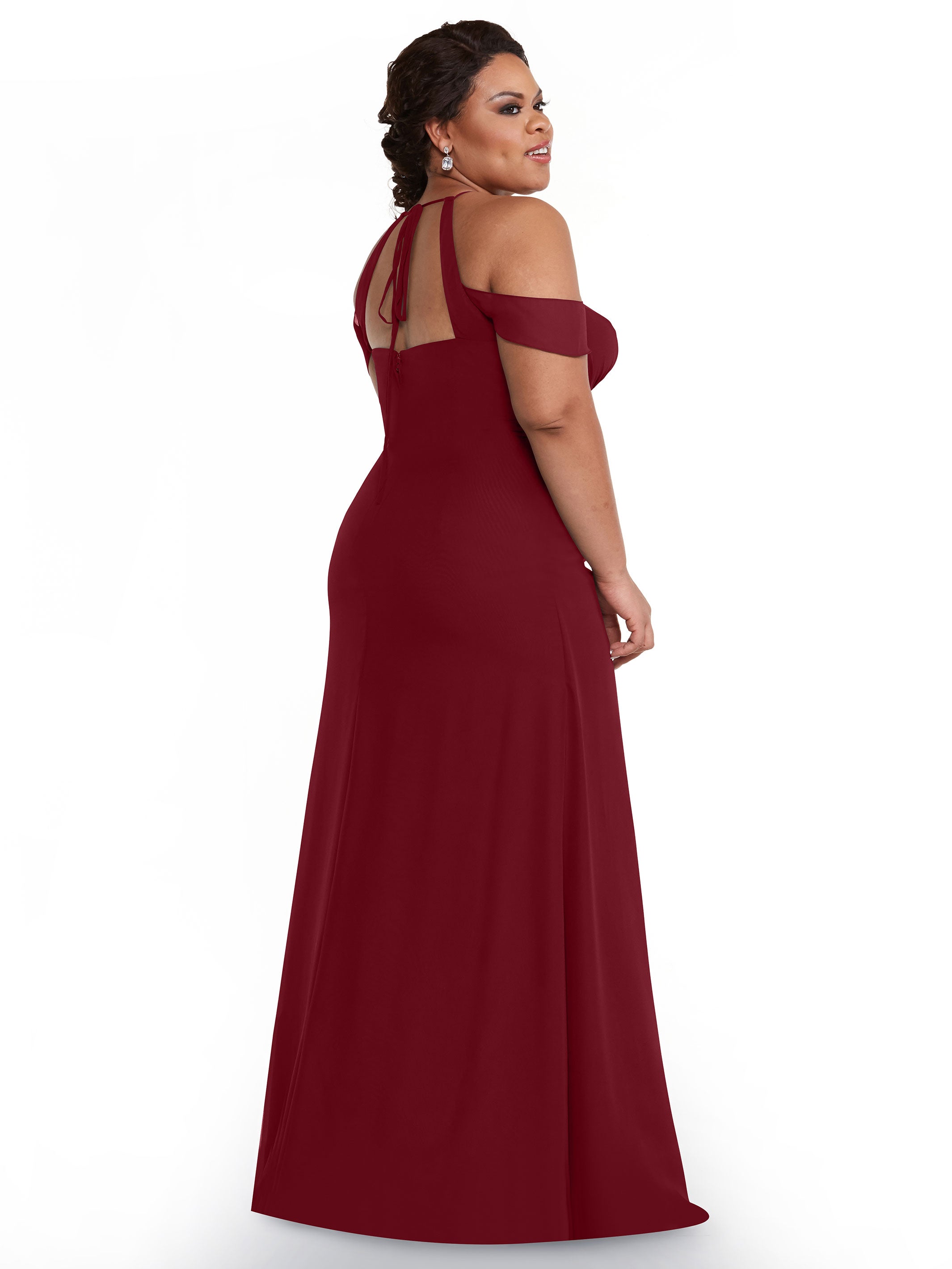 Elegant Off-the-Shoulder Chiffon Bridesmaid Dress with Halter Neckline - Perfect for Weddings, Formal Events & Special Occasions