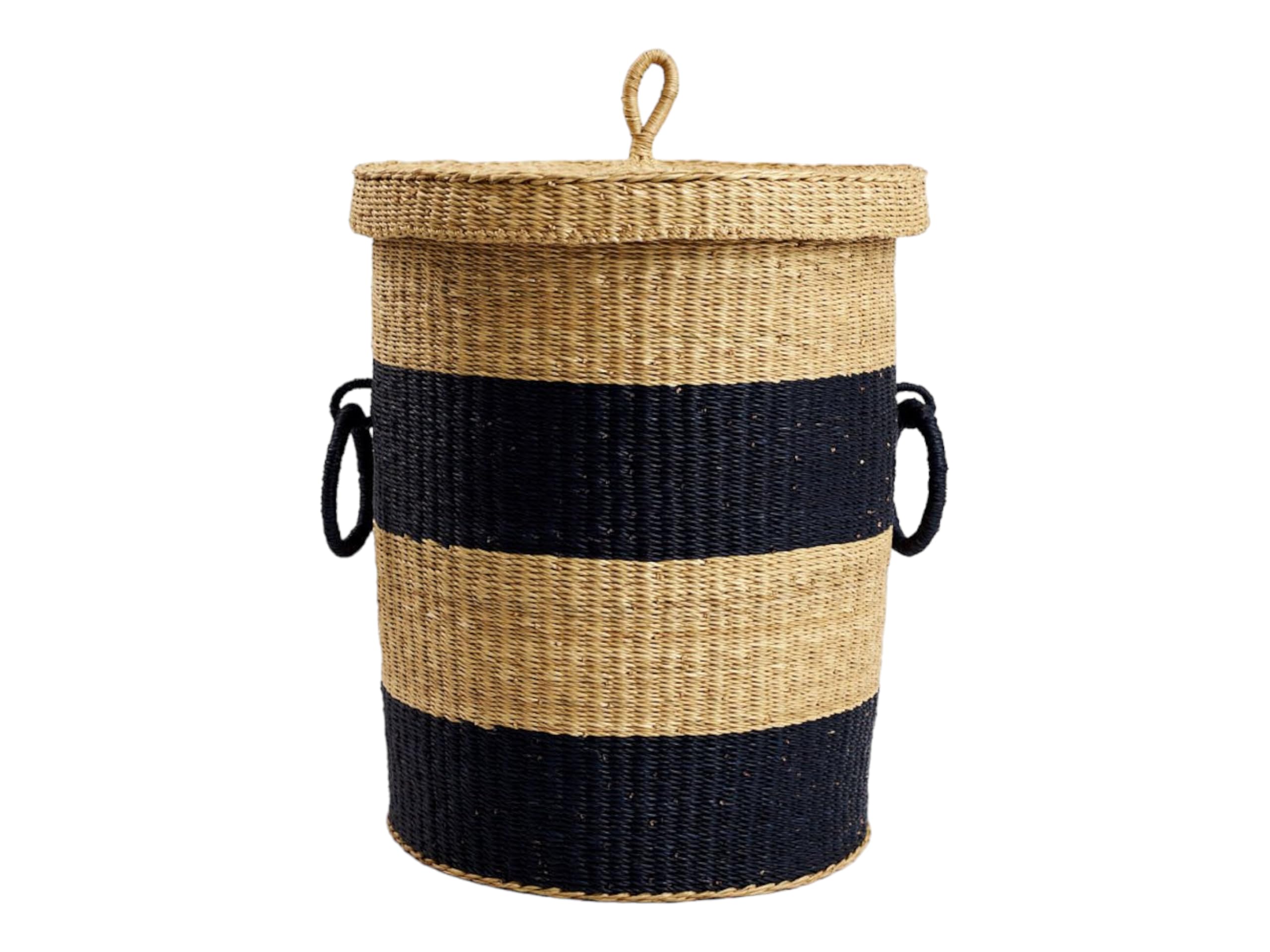 Large African Woven Laundry Basket with Lid - Rattan Storage Hamper for Clothes, Towels, Sheets & Blankets | Ghana Handwoven Basket for Bedroom, Bathroom & Home Organization