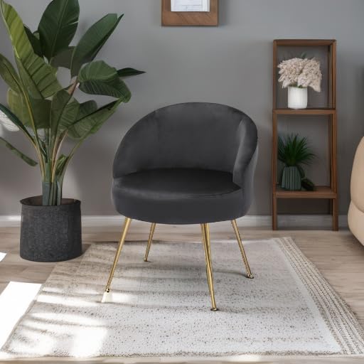Magshion Black Velvet Vanity Chair with Metal Legs - No Wheels, Back Support Accent Chair for Bedroom, Living Room & Makeup Area - Comfy Upholstered Seat for Girls & Women (Perfect for Dressing Table, Beauty Station & Home Decor)