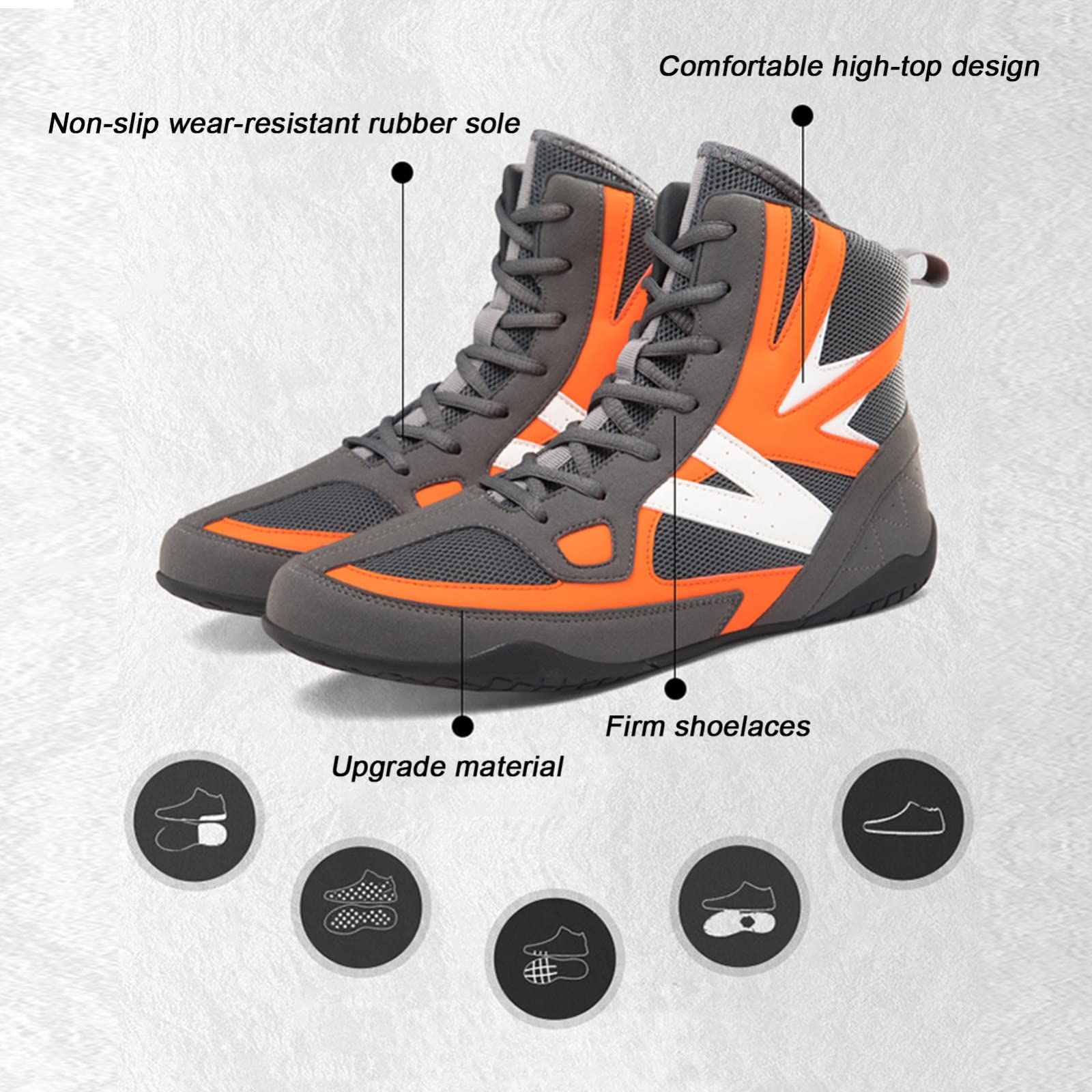EMDPBD High Top Men's Boxing Shoes - Non-Slip, Breathable Wrestling & Training Shoes for Professional Sparring Boxers (Orange, Size 12) - Perfect for Boxing Gyms, MMA Training & Combat Sports