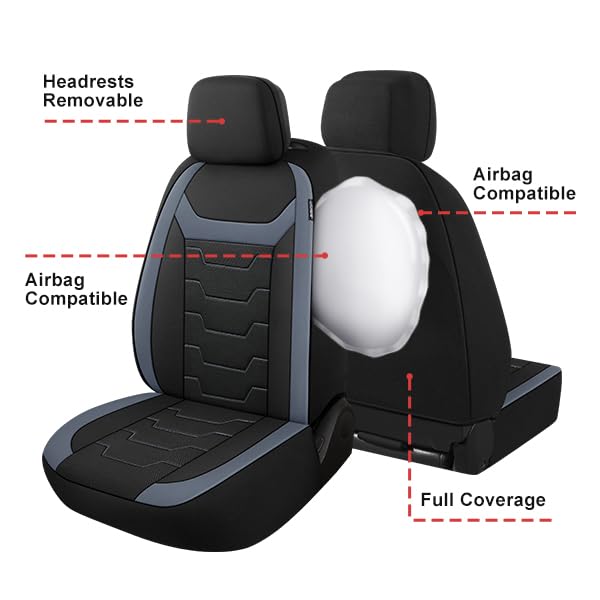 CAROMOP Breathable 3D Air Mesh Car Seat Covers for Front Seats - Universal Fit for SUV, Vans, Sedans & Trucks (Black/Gray) | Premium Automotive Interior Protection & Comfort for Long Drives