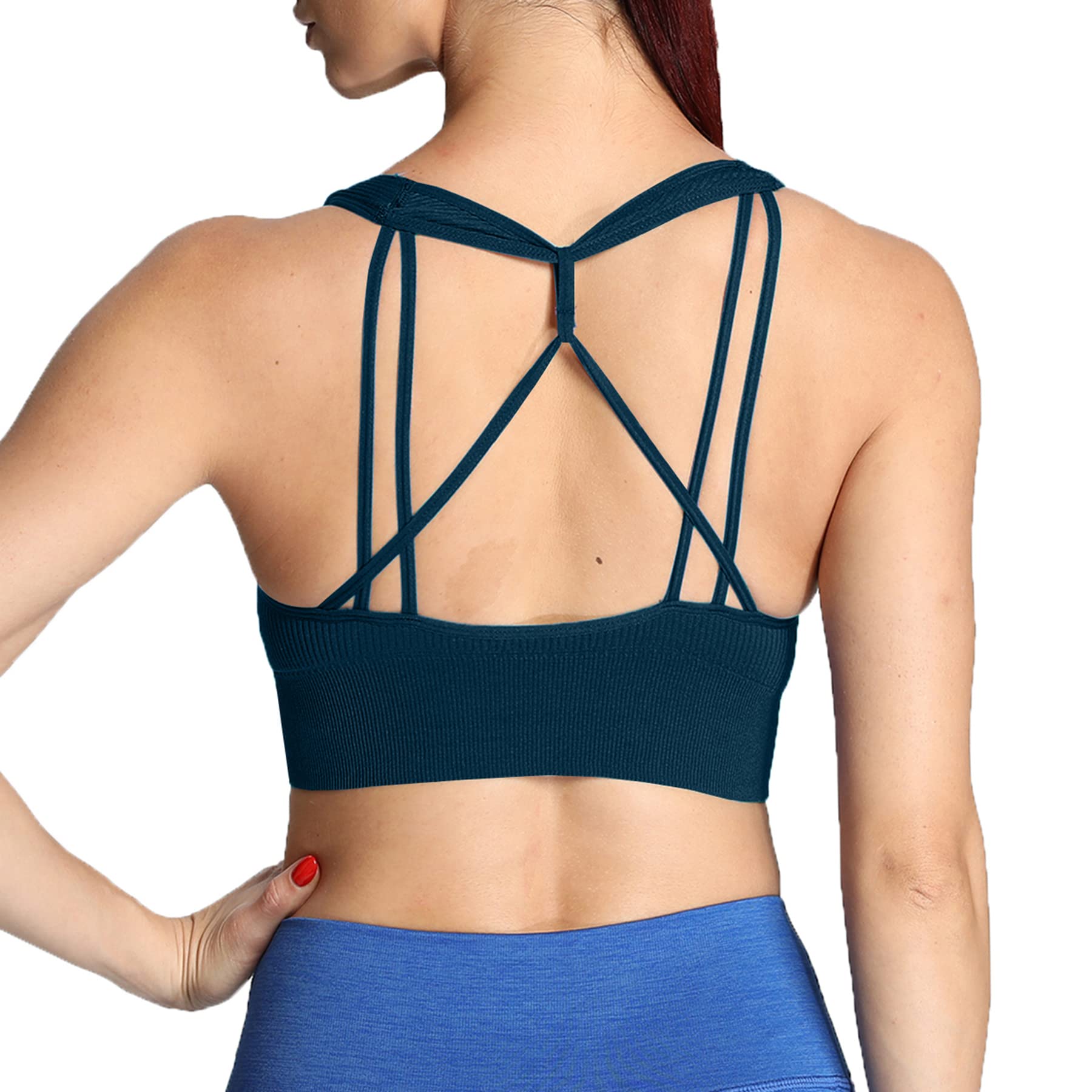 Aoxjox Women's Seamless Ribbed Sports Bra - High Support Workout Top for Running, Yoga & Fitness - Breathable Crop Tank for Active Lifestyles & Gym Wear