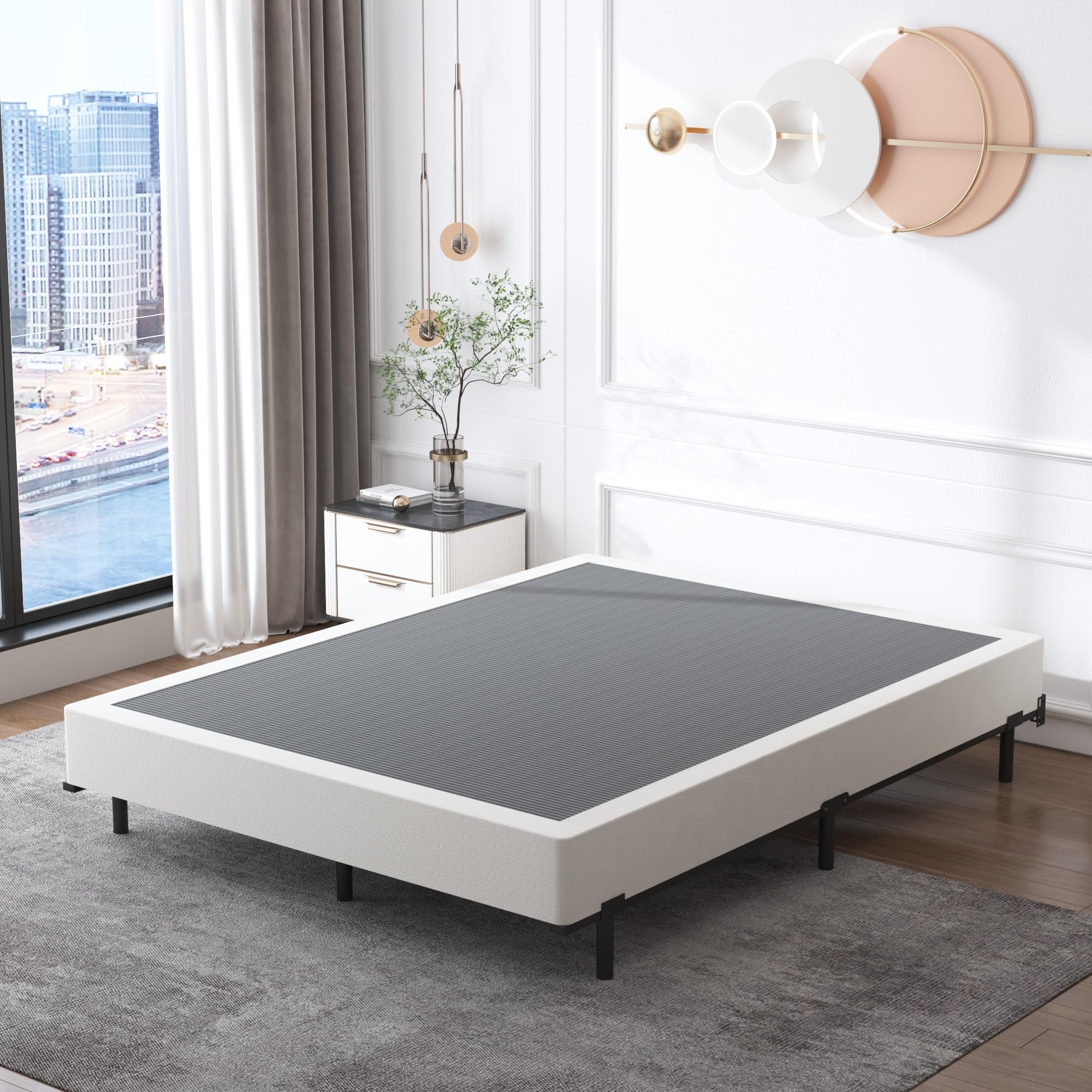 7 Inch King Size Box Spring - Sturdy Metal Mattress Foundation with Fabric Cover, Easy Assembly & Noise Free - Perfect for Bedroom, Guest Room & Dormitory