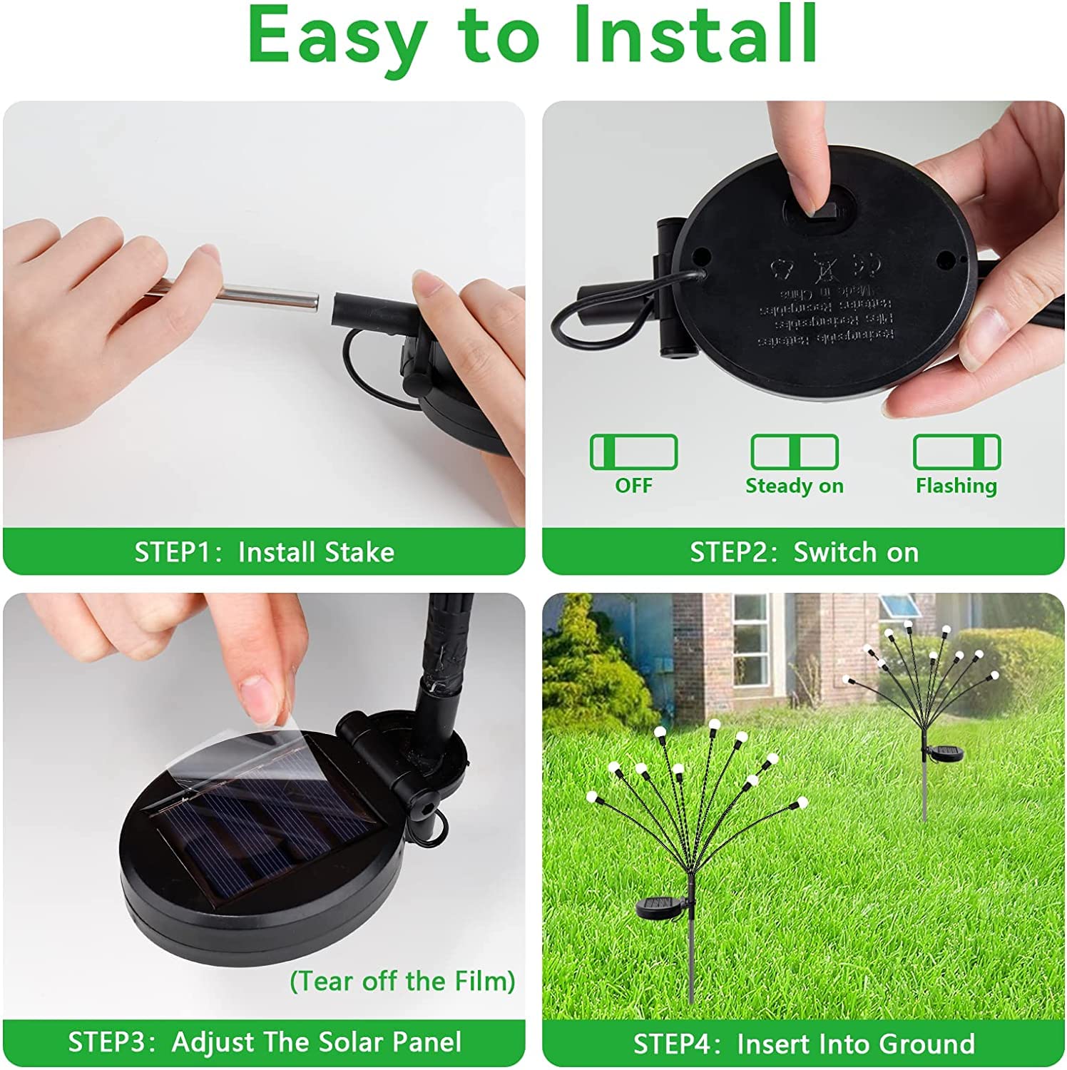 20LED Solar Garden Lights - 2 Pack Upgraded Waterproof Outdoor Solar Swaying Lights with 2 Lighting Modes, Warm White Firefly Lights for Yard, Patio, Pathway & Landscape Decoration | Perfect for Evening Ambiance & Garden Parties