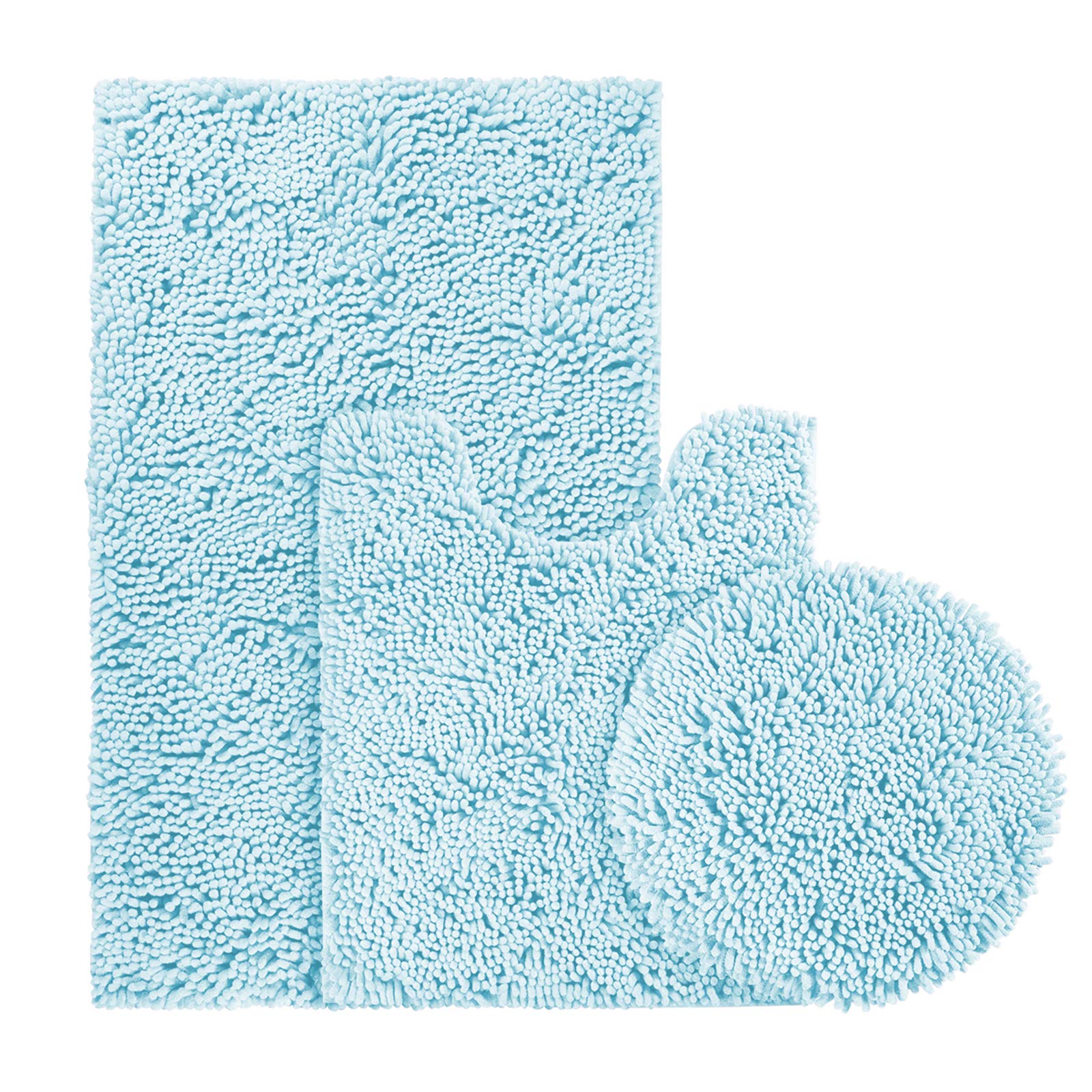 BYSURE 3-Piece Baby Blue Bathroom Rug Set - Non-Slip, Absorbent for Shower & Vanity