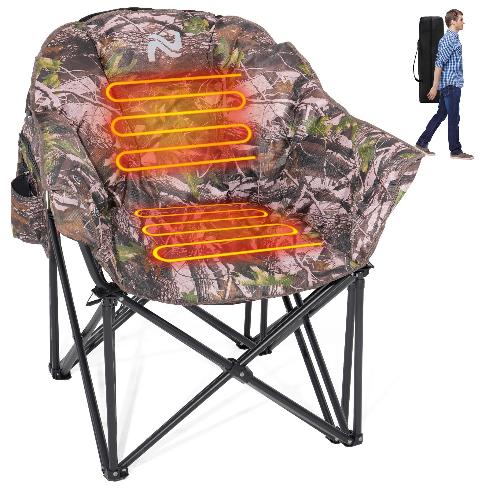 LILYPELLE Oversized Heated Camping Chair - 3 Adjustable Heat Levels, Portable Folding Outdoor Lounge Chair with Round Moon Saucer Design for Patio, Backyard, Beach & Camping | Perfect for Winter Camping, Tailgating & Outdoor Relaxation