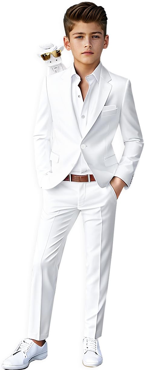 Black n Bianco Boys' First Class Slim Fit Suit - Lightweight Formal Blazer & Pants Set for Weddings, School Photos & Special Occasions