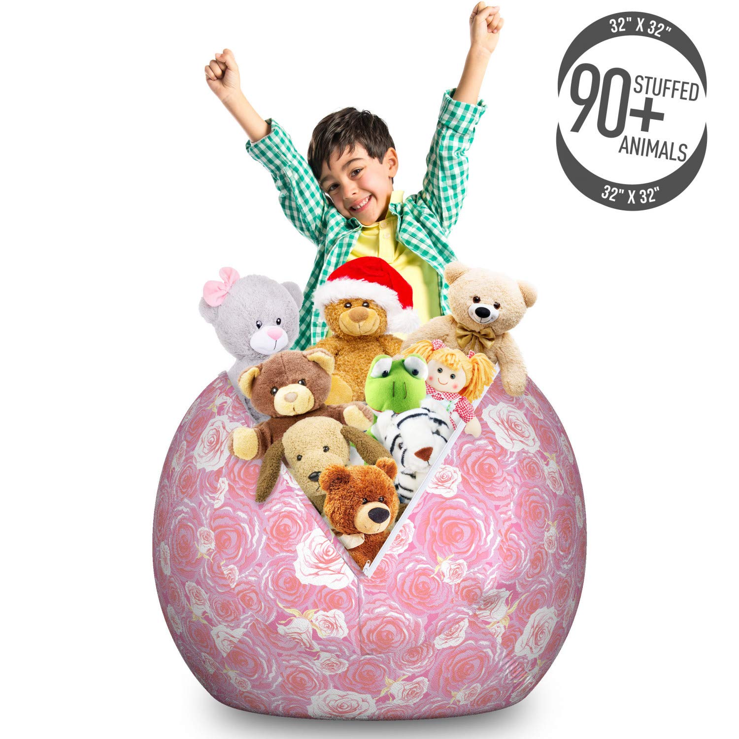 Ambesonne Rose Storage Toy Bag Chair - Large Washable Stuffed Animal Organizer with Abstract Floral Pattern in Pink & Purple | Perfect for Kids' Room, Nursery, Playroom & Home Decor