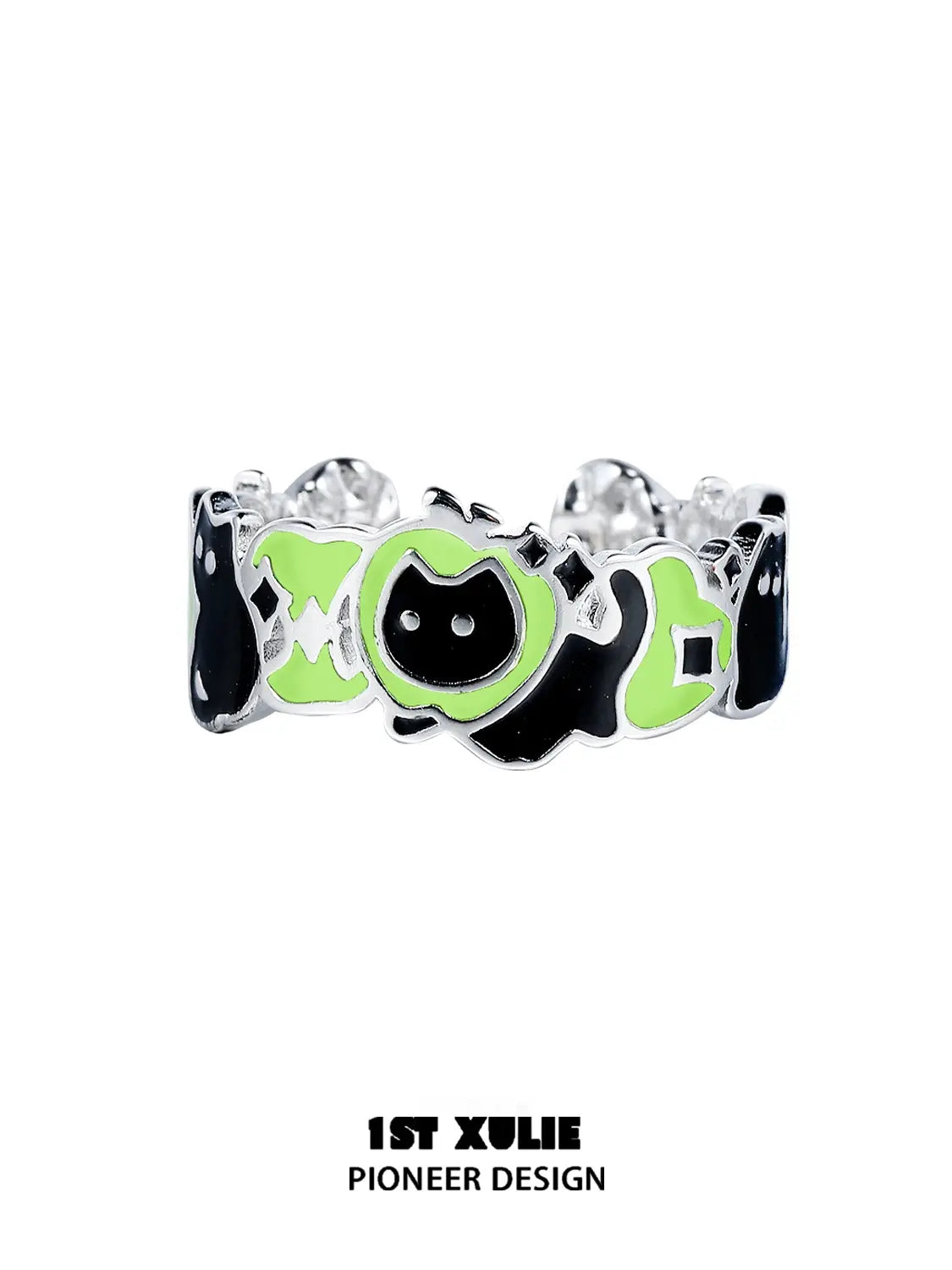 Cuties' Appleland Kitten & Puppy 925 Sterling Silver Apple Slices Open Ring - Cute Animal Jewelry for Women, Girls | Perfect Gift for Pet Lovers, Birthday, Anniversary