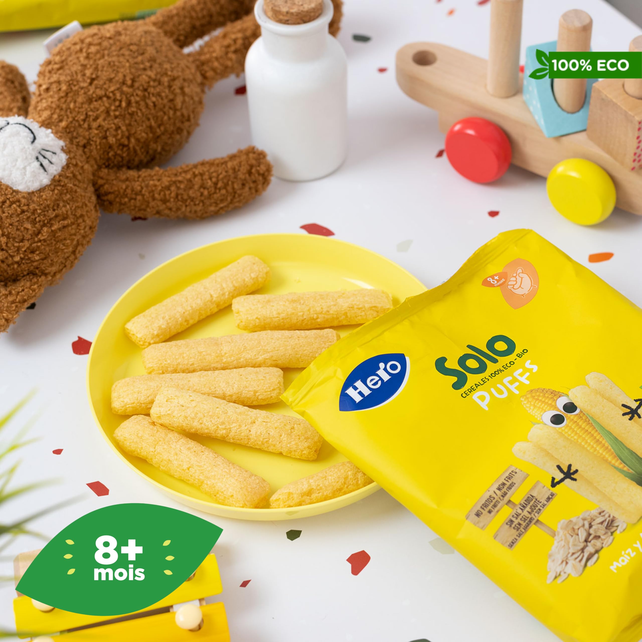 Hero Solo - Organic Corn & Oat Snacks for Babies 8+ Months, 100% Natural, Sugar-Free, Gluten-Free, No Additives, Eco-Friendly - 5x25g Pack - Perfect for On-the-Go Healthy Snacking & Baby Food