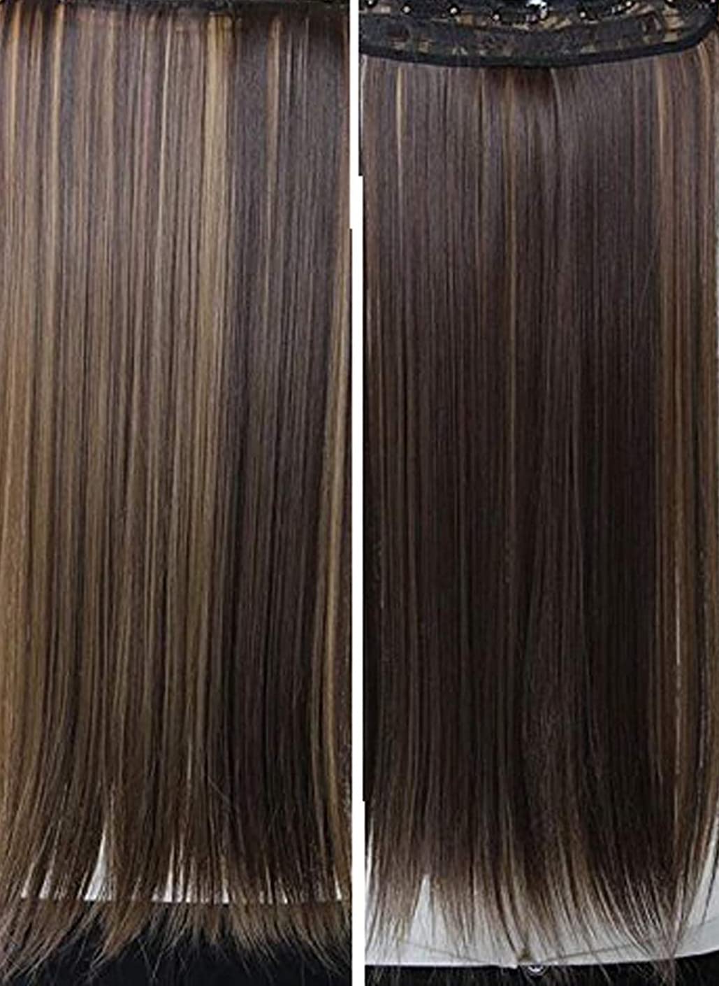 VinshBond 5-Pack Golden Highlighter Straight Hair Extensions for Women & Girls - Clip-In Hair Extensions & Wigs - Perfect for Parties, Weddings & Daily Styling