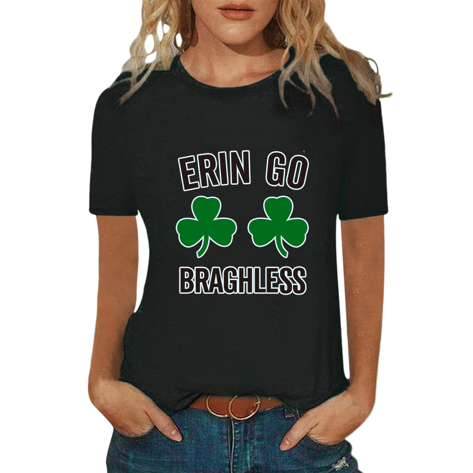 St. Patrick's Day Women's Short Sleeve Letter Print T-Shirt - Loose Fit Summer Top for Spring Fashion | Perfect for Irish-Themed Parties, Casual Outings & Holiday Celebrations