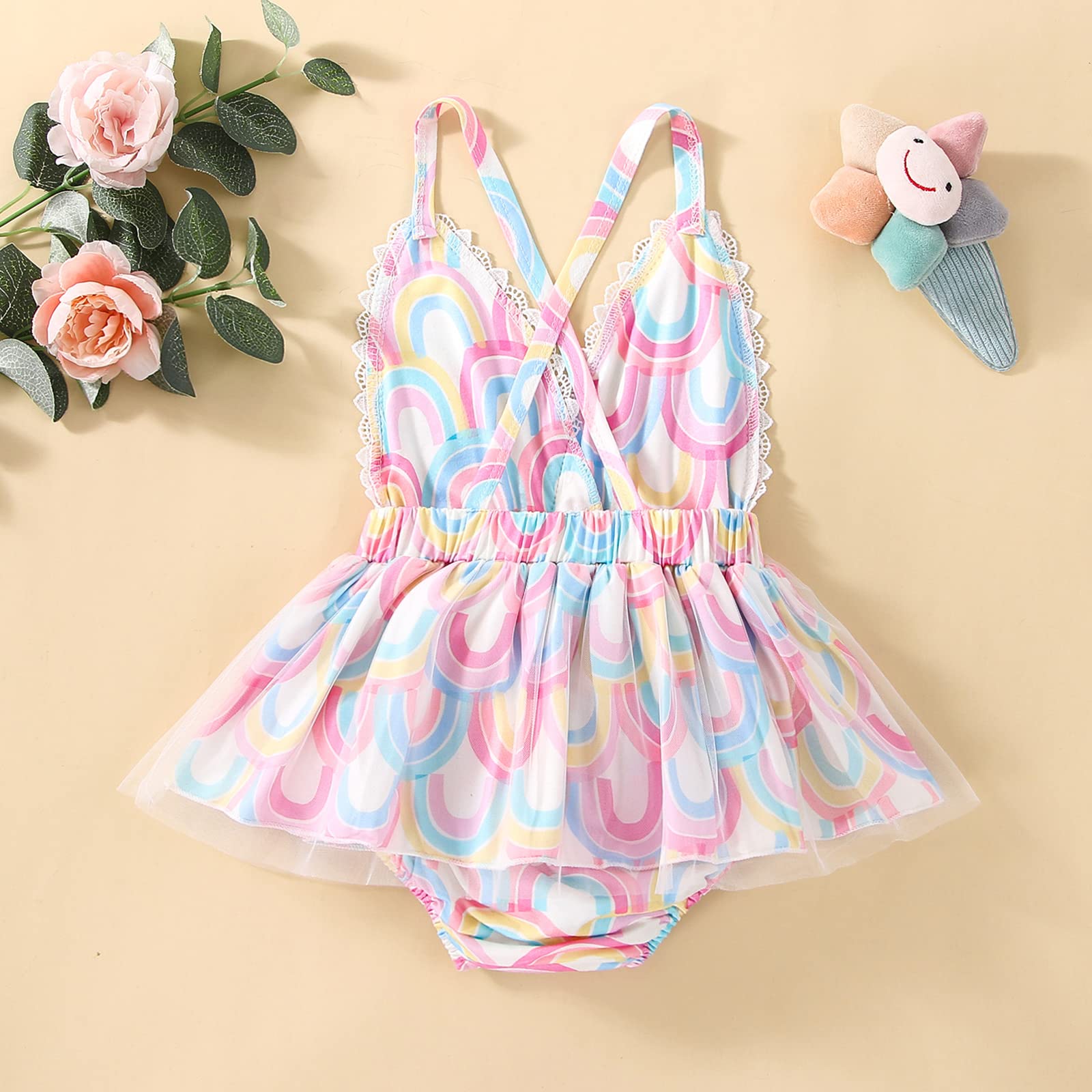 Floral Lace Trim Romper Bodysuit & Tutu Dress Set for Newborn Baby Girls - Summer Outfit with Straps | Perfect for Photoshoots, Parties & Special Occasions
