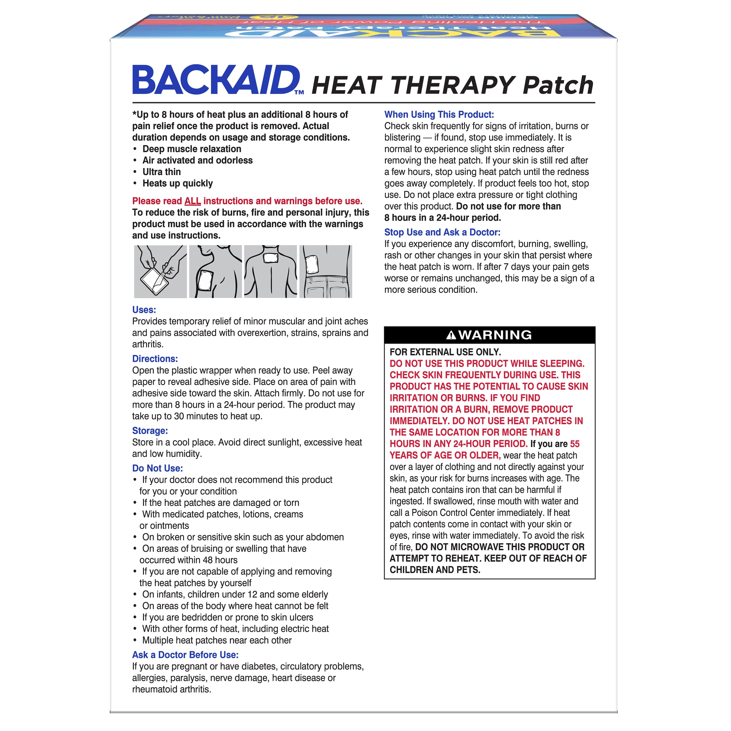 Backaid Heat Therapy Patch - Air-Activated Therapeutic Heating Pads for Back, Shoulder & Neck Pain Relief - Medium Size (8 Count) - Perfect for Work, Travel & Home Use