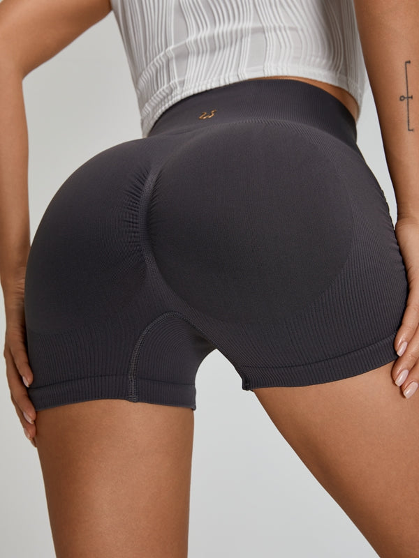 ZASUWA Women's High Waisted Ribbed Scrunch Butt Lifting Gym Shorts - Quick Dry Spandex Workout Shorts for Running, Yoga & Fitness