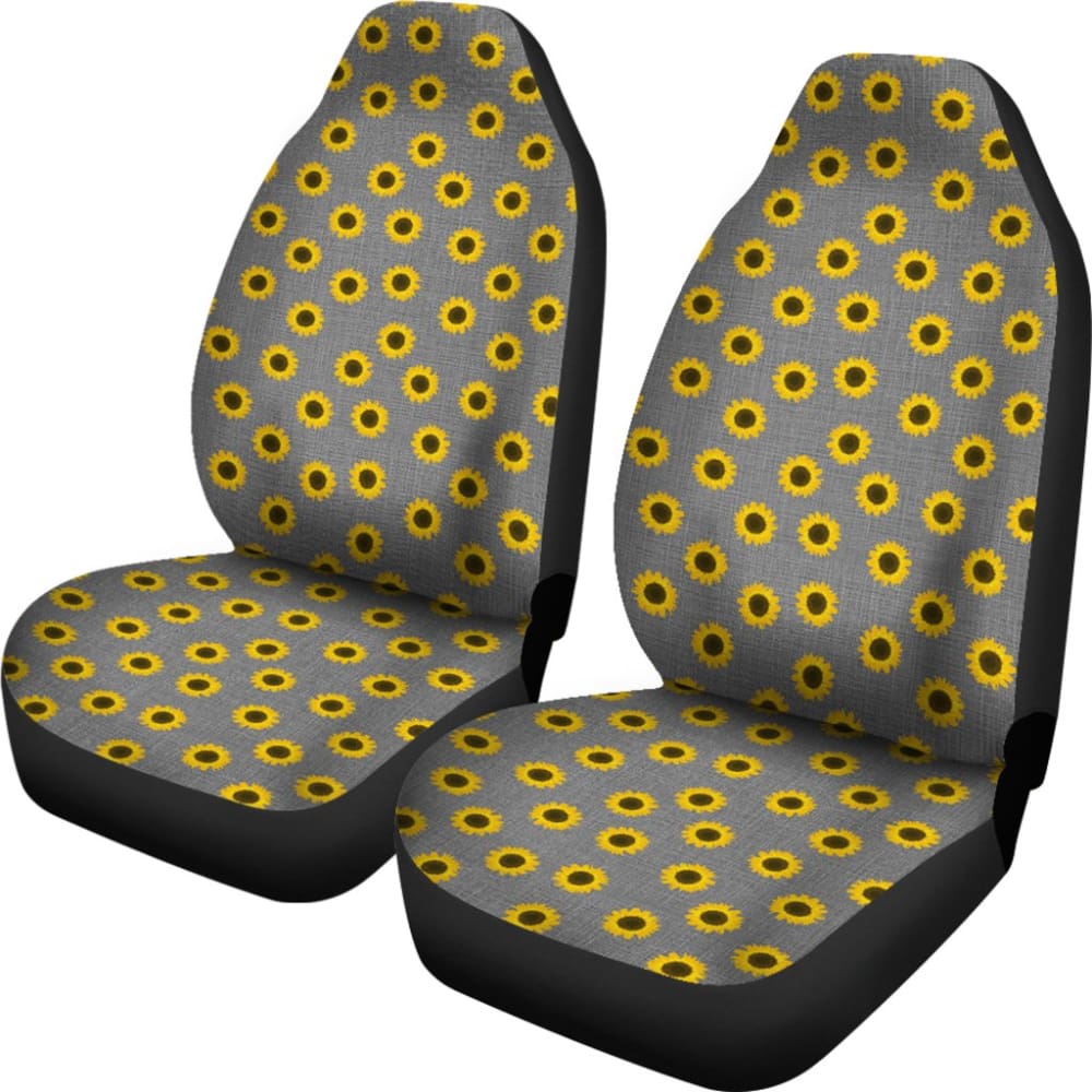 Premium Sunflower Pattern Gray Burlap Car Seat Covers - Waterproof & Non-Slip Universal Fit for Cars, SUVs, Trucks | Perfect for Road Trips, Daily Commute & Protecting Seats from Spills
