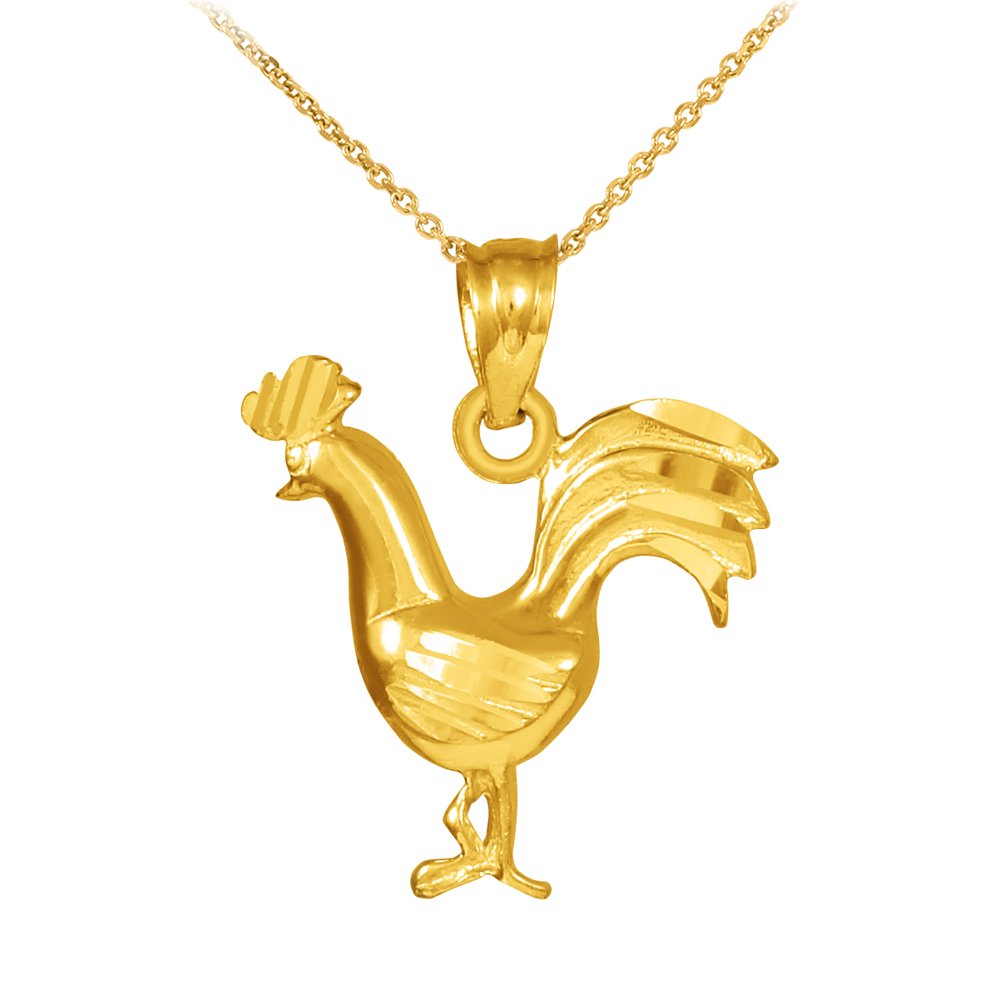 14K Gold Rooster Charm Necklace for Men & Women - Elegant Gift