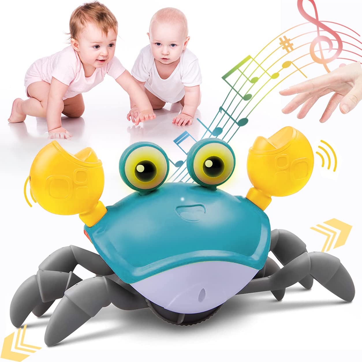 ERBIQ Interactive Musical Light-Up Crab Toy - Best Toddler Toys for 1-2 Year Old Boys & Girls | Baby Learning Toys 6-12 Months | Fun Educational Gift for 1-3 Year Olds | Perfect for Crawling, Sensory Play & Early Childhood Development