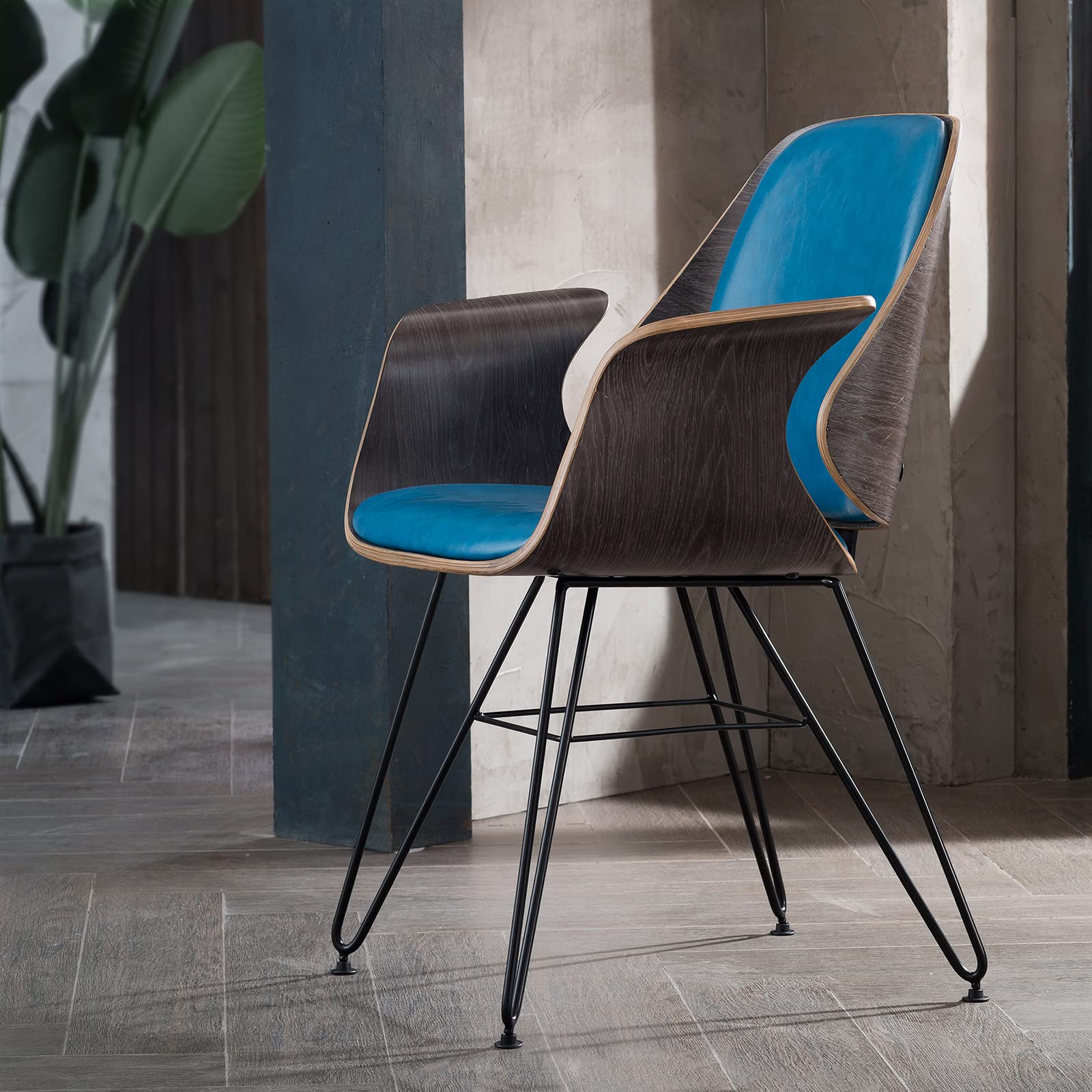 Modern Mid-Century Dining Chair Set of 2 - Walnut Wood Finish Armless Side Chairs for Kitchen, Dining Room, Living Room & Restaurant - Blue Velvet Upholstered Seating - Perfect for Home Decor, Small Spaces & Compact Dining Areas