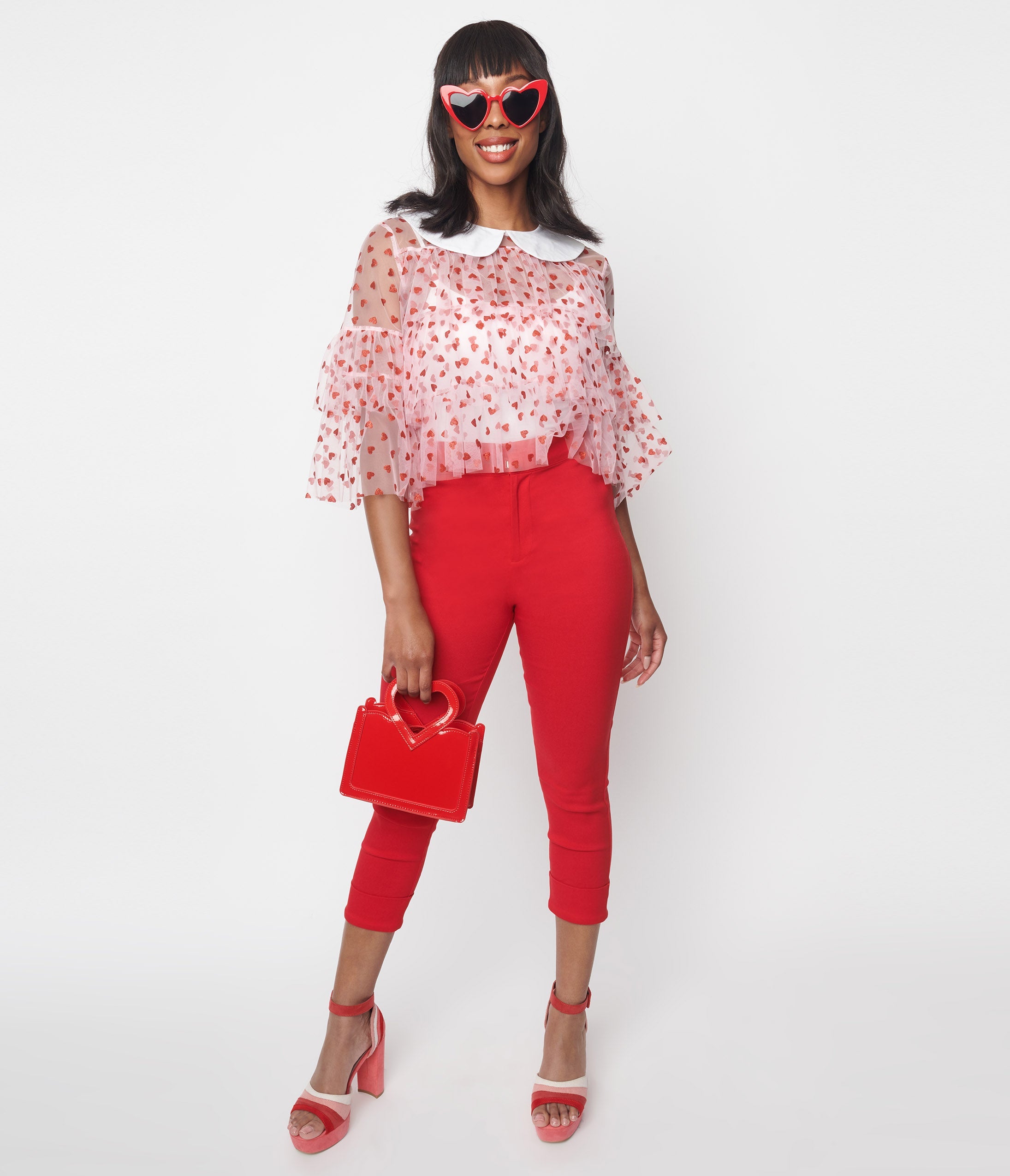 Smak Parlour Women's Red & White Polka Dot Heart Pocket Capri Pants - Stylish Casual Stretch Fit for Everyday Wear, Work & Outings