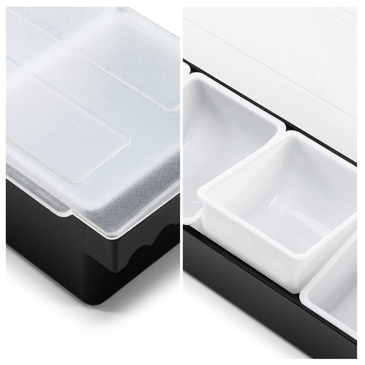 4-Compartment Ice Cooled Condiment Serving Container - Chilled Garnish Tray with Hinged Lid | Perfect for Bars, BBQs, Parties & Outdoor Dining