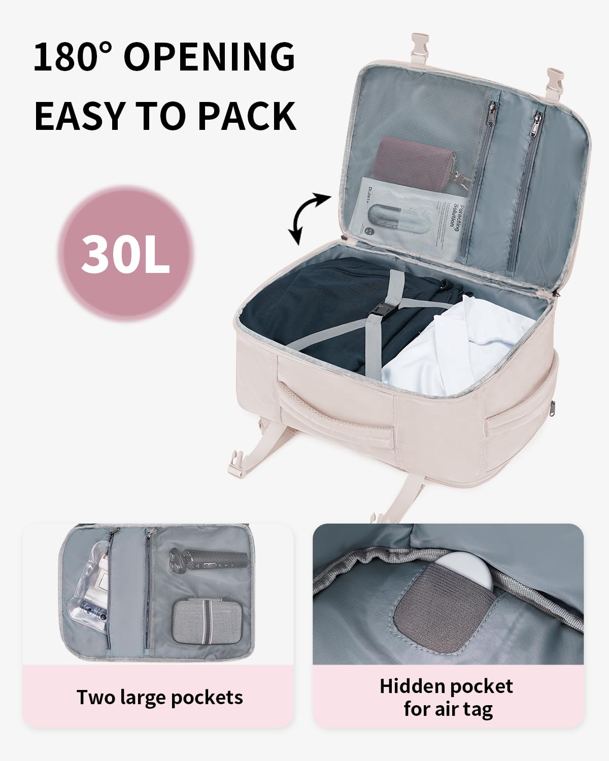 ECOHUB Women's Travel Backpack 30L - Airline Approved Carry On Personal Item Bag (18x14x8 Inch) with USB Charging Port & 14 Pockets, Includes Clear Toiletry Bag - Perfect for Spirit Airlines & Under Seat Storage - Ideal for Business Travel, Weekend Getaways & Commuting