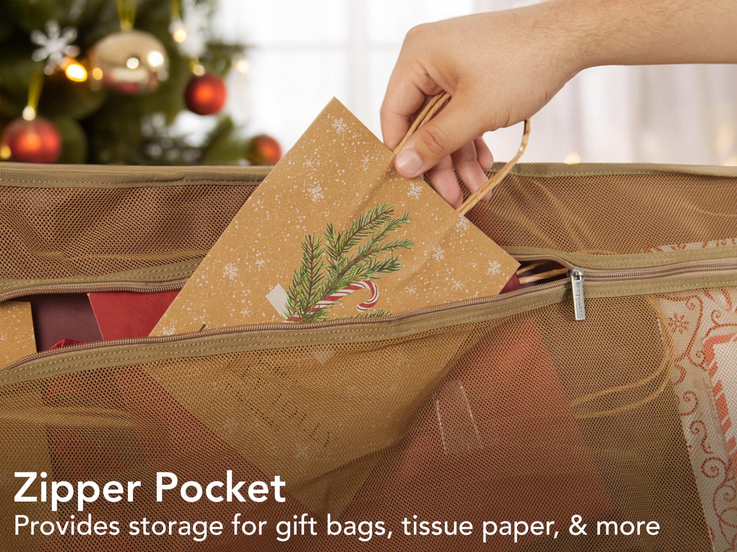 Covermates Keepsakes Gift Wrap Organizer - Heavy Duty Storage for 25 Wrapping Paper Rolls with Adjustable Compartments & Mesh Pocket - Holiday Gift Wrapping Station - Perfect for Christmas, Birthday & Party Gift Wrapping Organization (Red Snowflake Design)