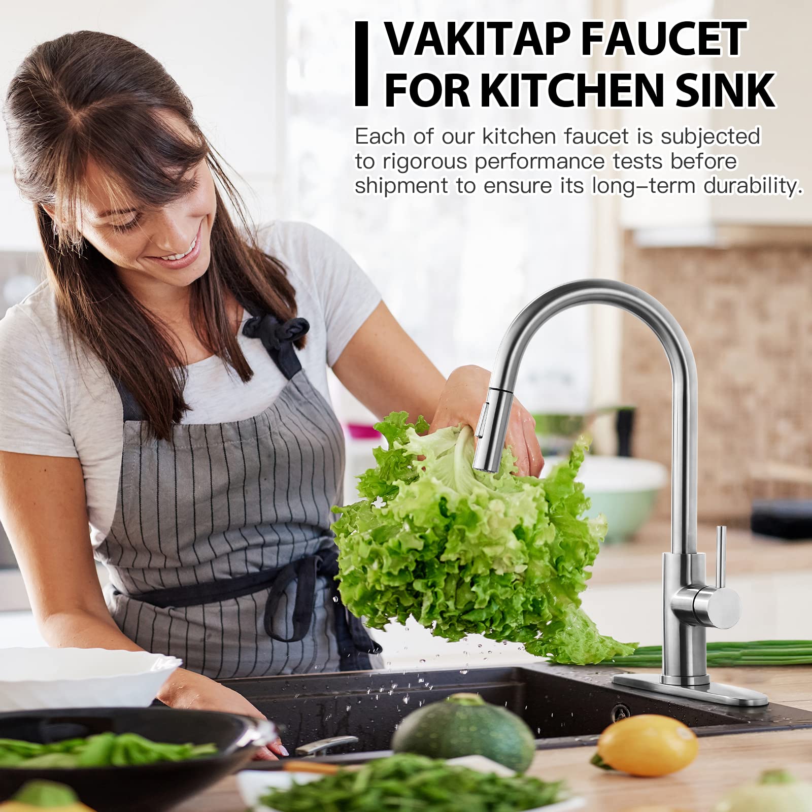 Brushed Nickel Kitchen Faucet with Pull-Down Sprayer - Single Handle Stainless Steel Sink Faucet for Modern Kitchens | Perfect for Home Renovation & Daily Cooking Use