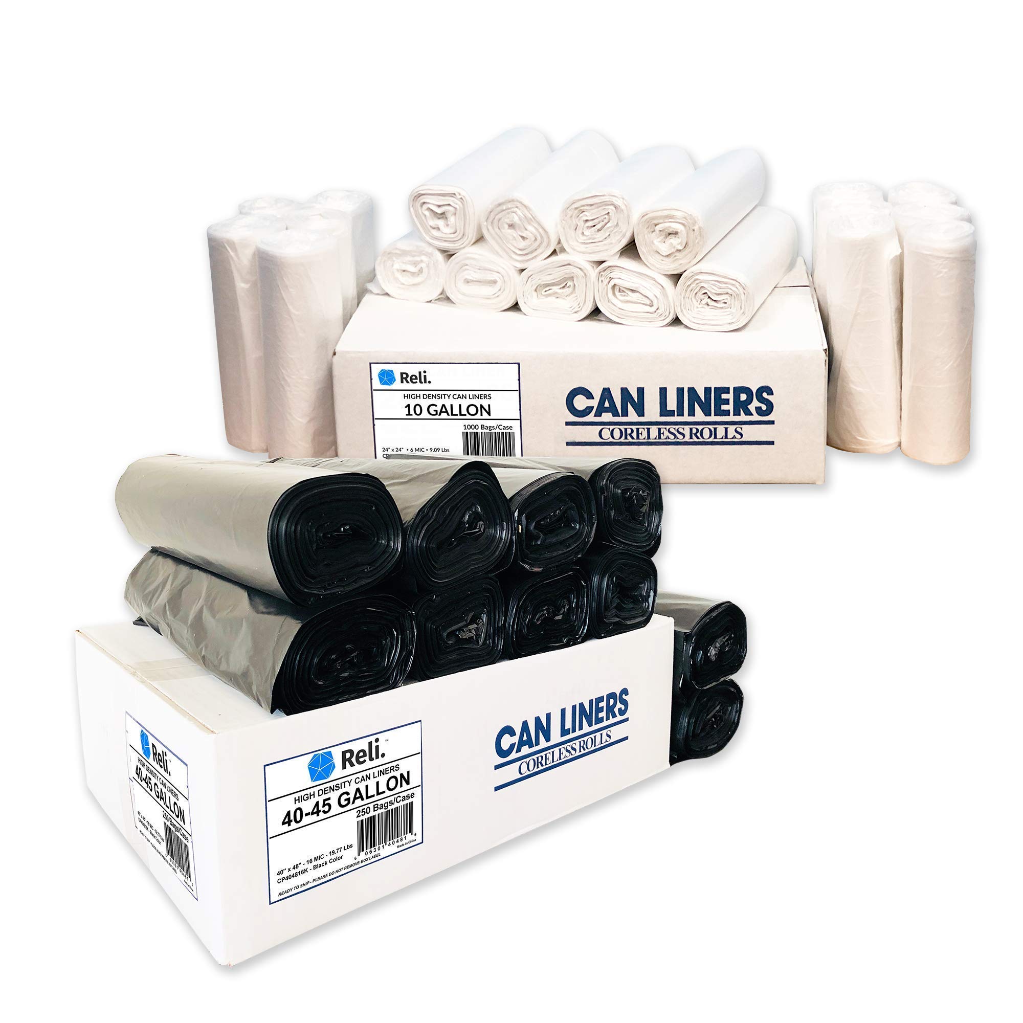 Heavy Duty 40-45 Gallon & 6-10 Gallon Trash Bags Combo Pack (250+1000 Count) - Extra Thick, Leak Proof, Tear Resistant for Kitchen, Office, Commercial Use & Outdoor Events