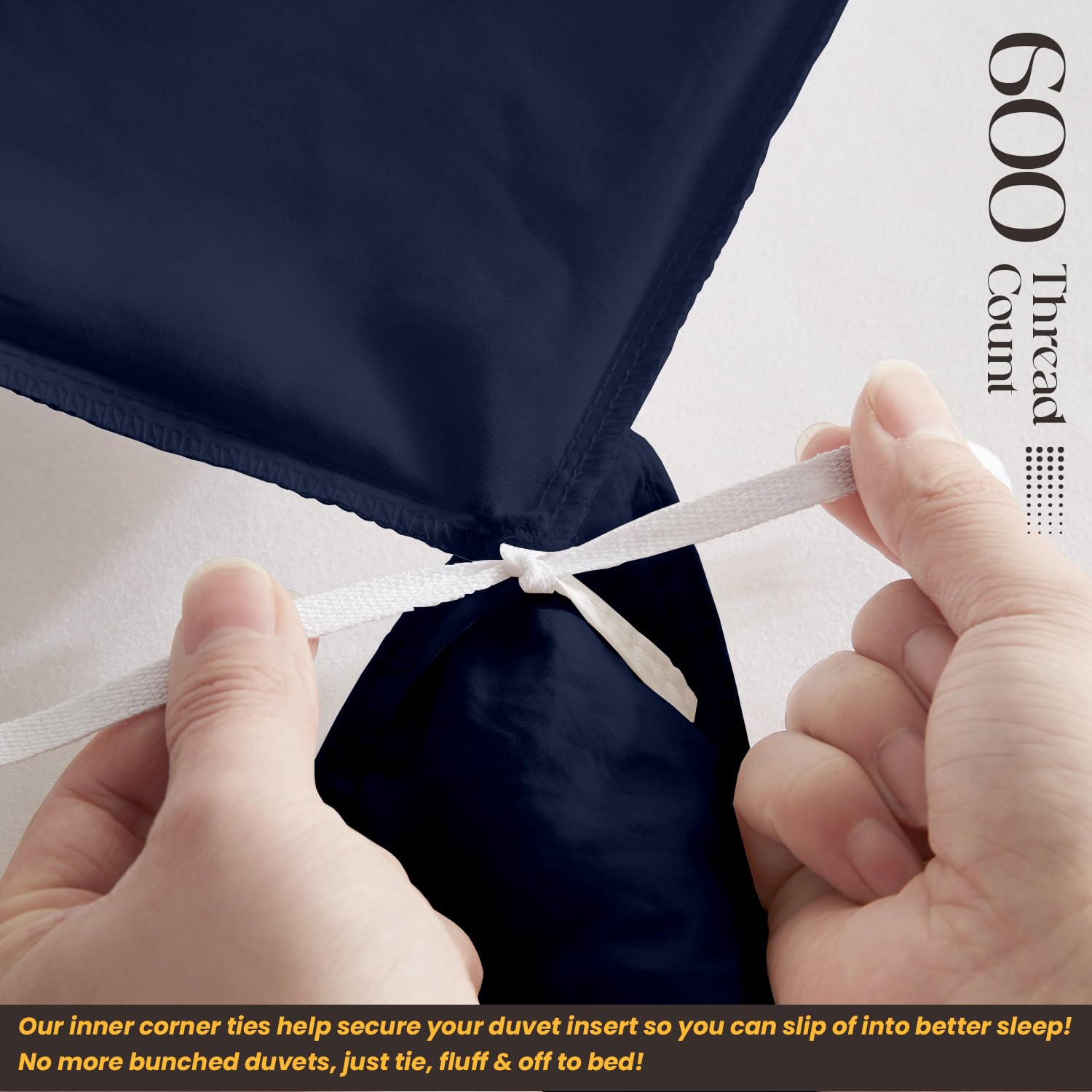 Luxury 600 Thread Count King/Cal King Duvet Cover Set - 3 Piece Soft & Breathable Cooling Bedding with Zipper Closure & Corner Ties (Navy Blue) - Perfect for Hot Sleepers & Modern Bedroom Decor