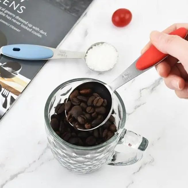 ATEVON Premium Stainless Steel Measuring Spoons & Cups Set - 5-Piece Stackable Kitchen Tools with Ergonomic Silicone Handles for Precise Baking, Cooking & Meal Prep | Ideal for Home Bakers, Chefs & Cooking Enthusiasts